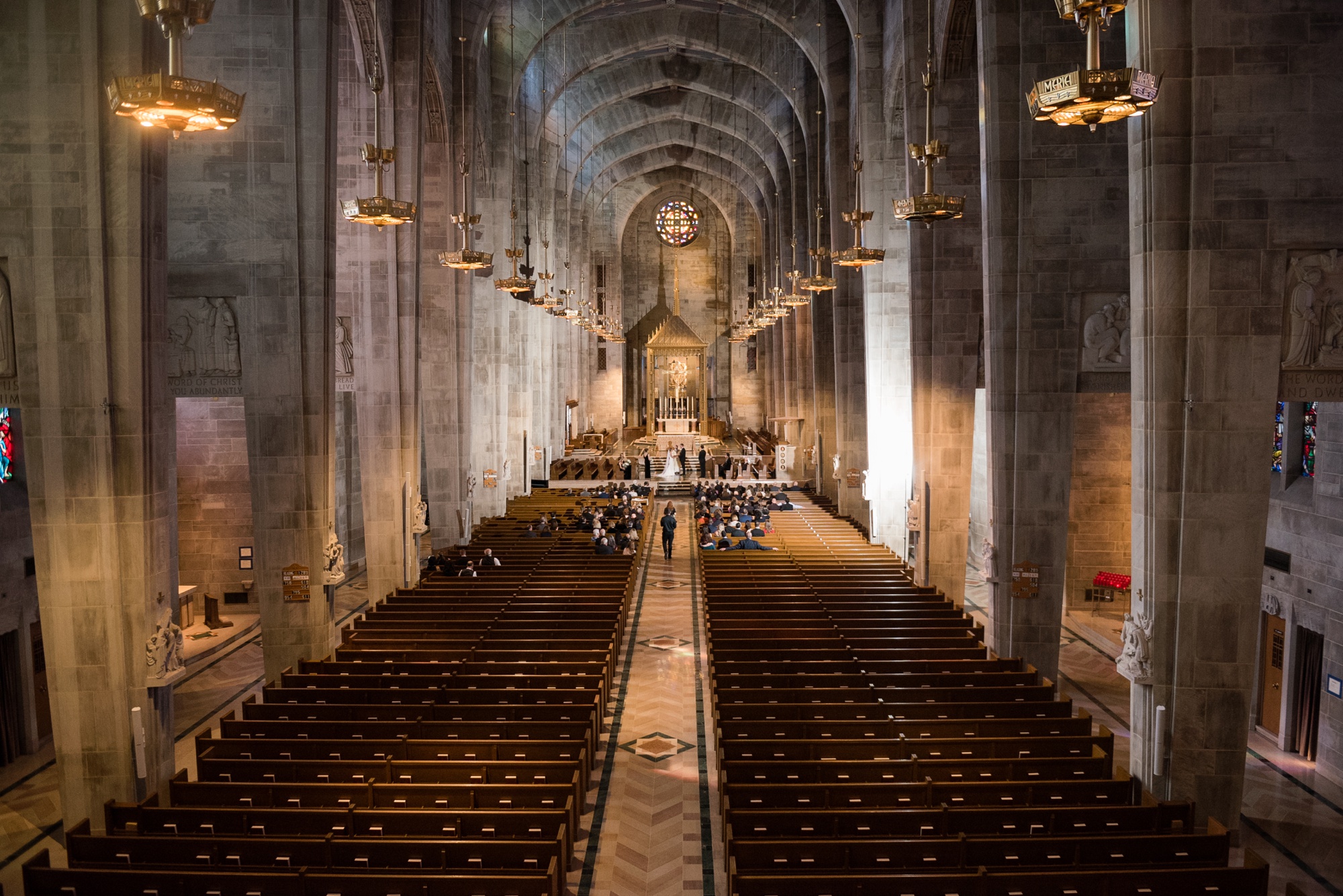 Cathedral of Mary our Queen wedding ceremony wide angle photo