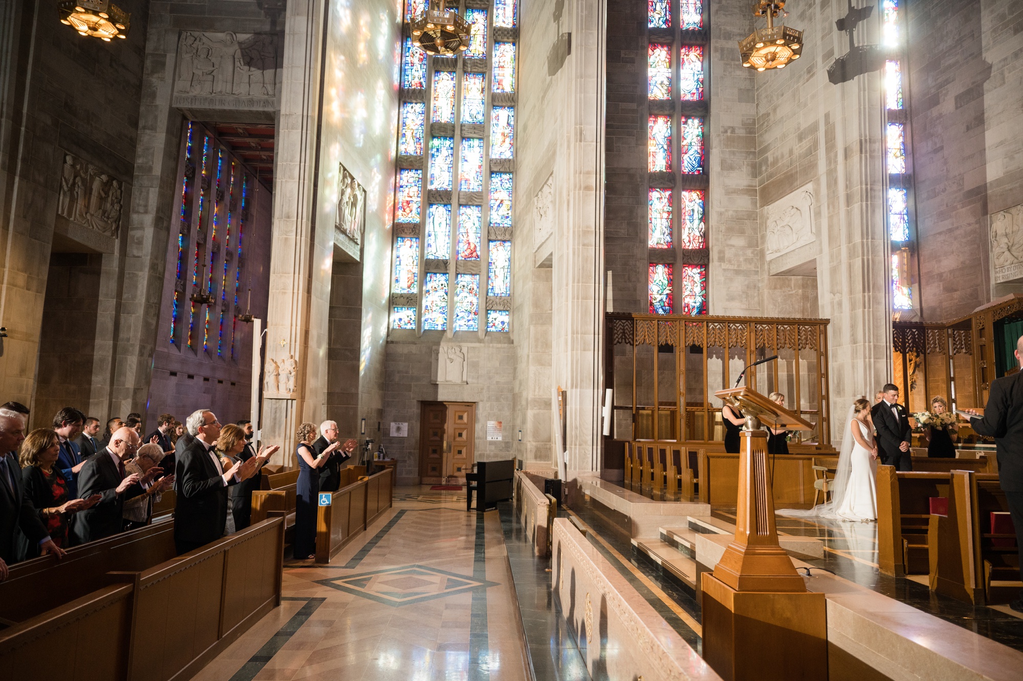 Cathedral of Mary our Queen wedding ceremony in the fall