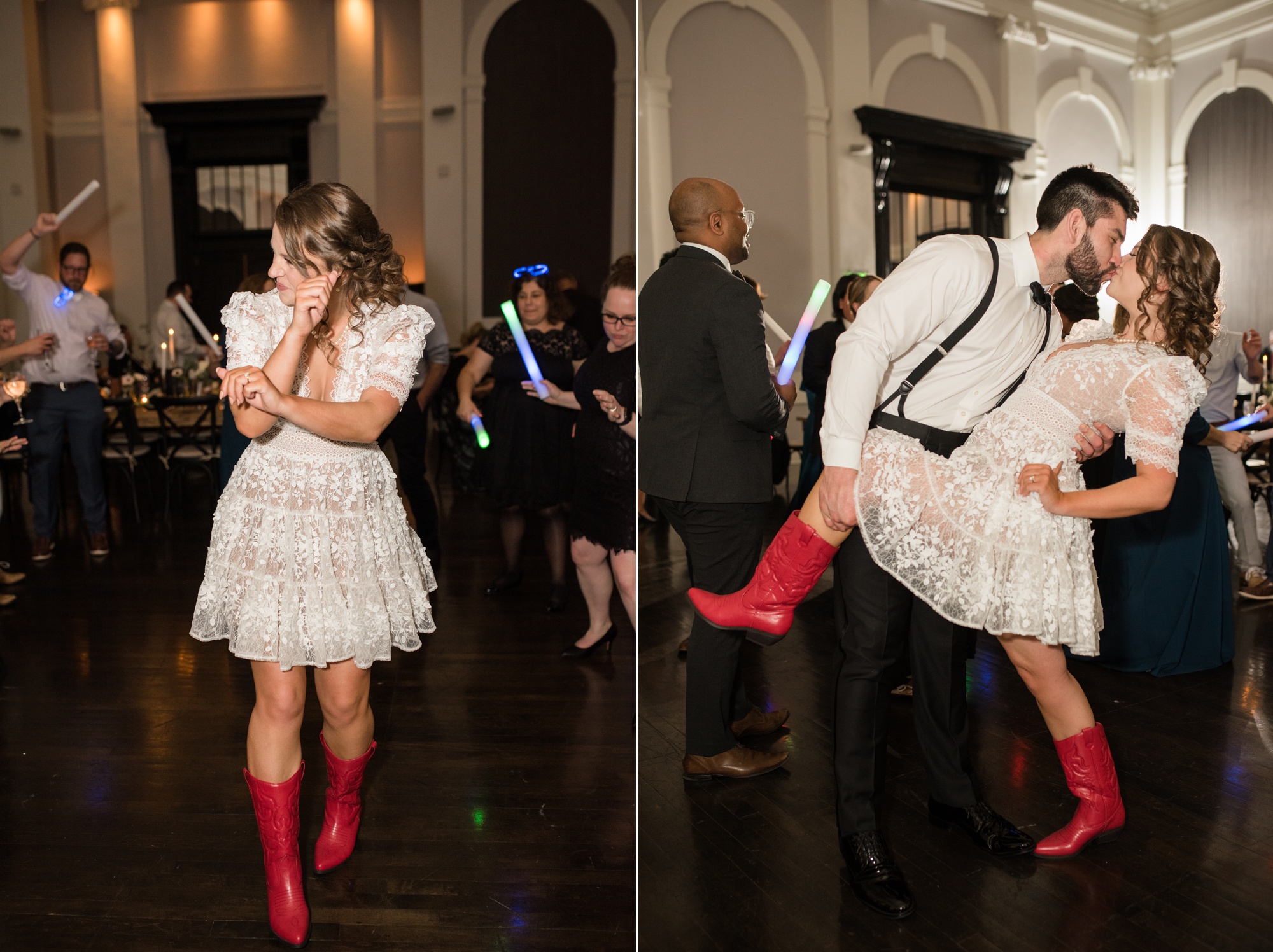 Sagamore Pendry Baltimore wedding reception red cowgirl boots bride