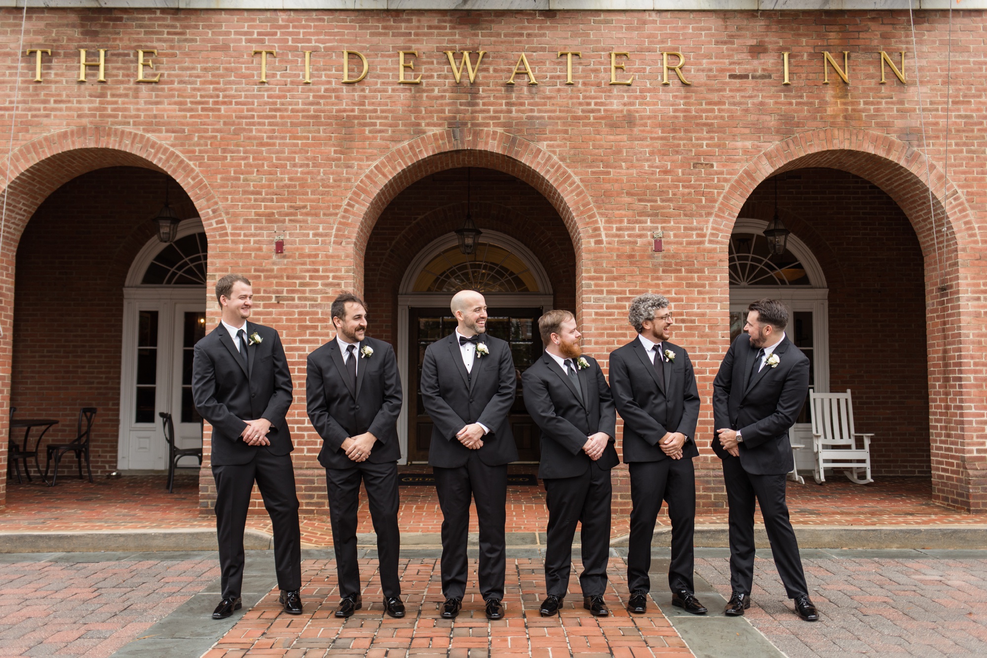 Winter Tidewater inn wedding groomsmen in Easton