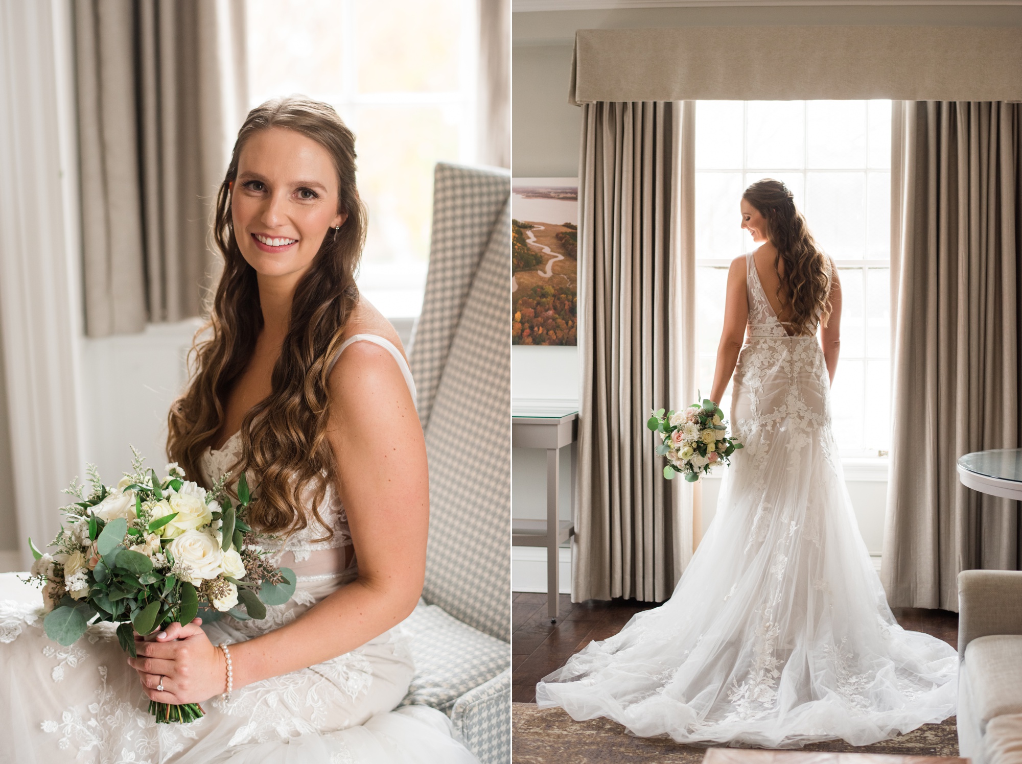 Winter Tidewater inn wedding bridal portrait in the suite