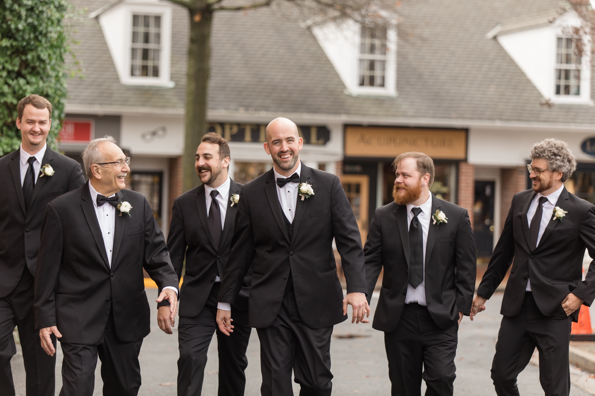 Winter Tidewater inn wedding groomsmen in Easton