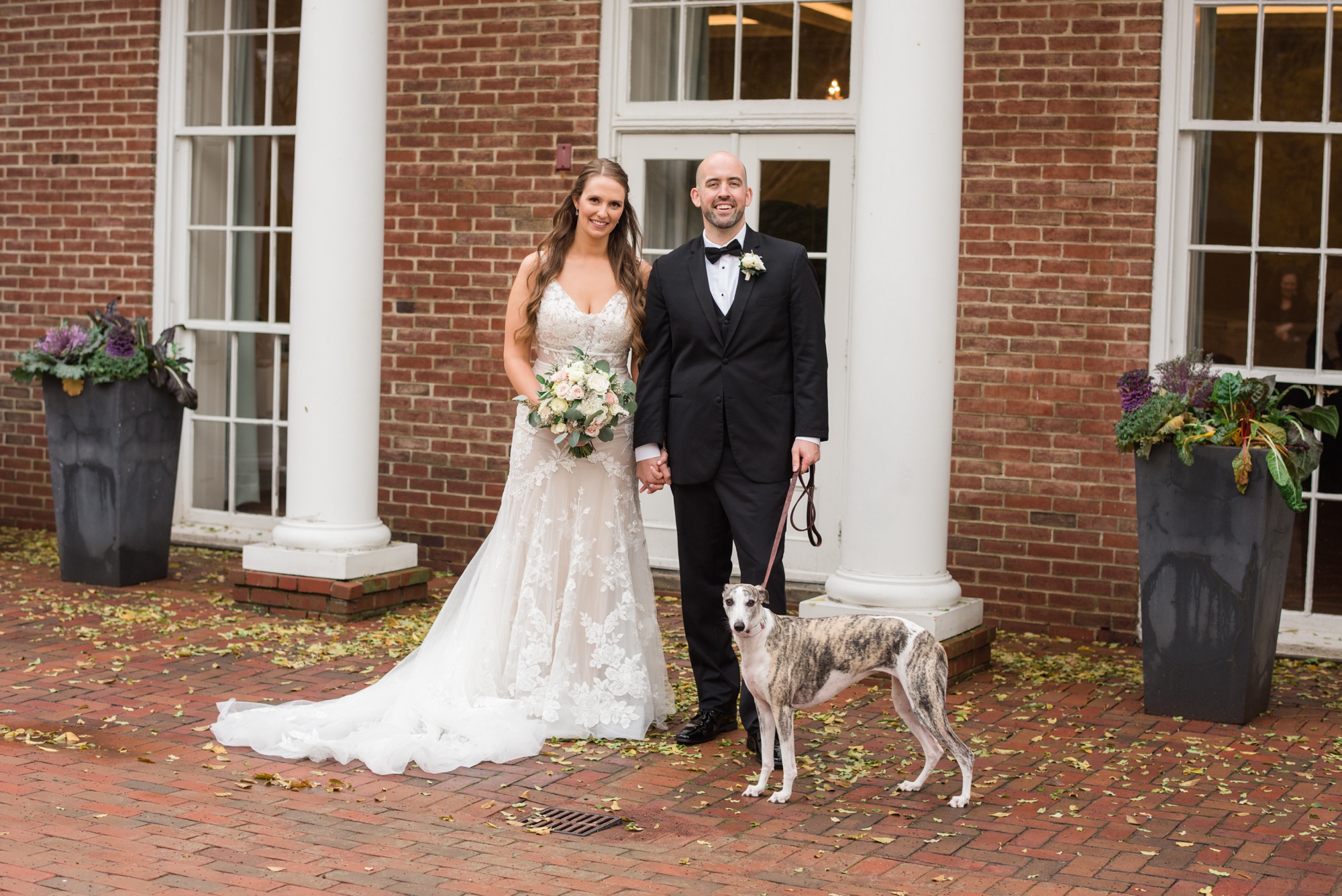 Winter Tidewater inn wedding photo with couples dog