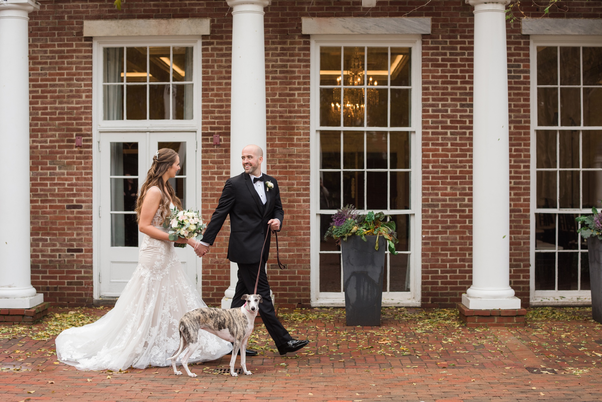 Winter Tidewater inn wedding photo with couples dog