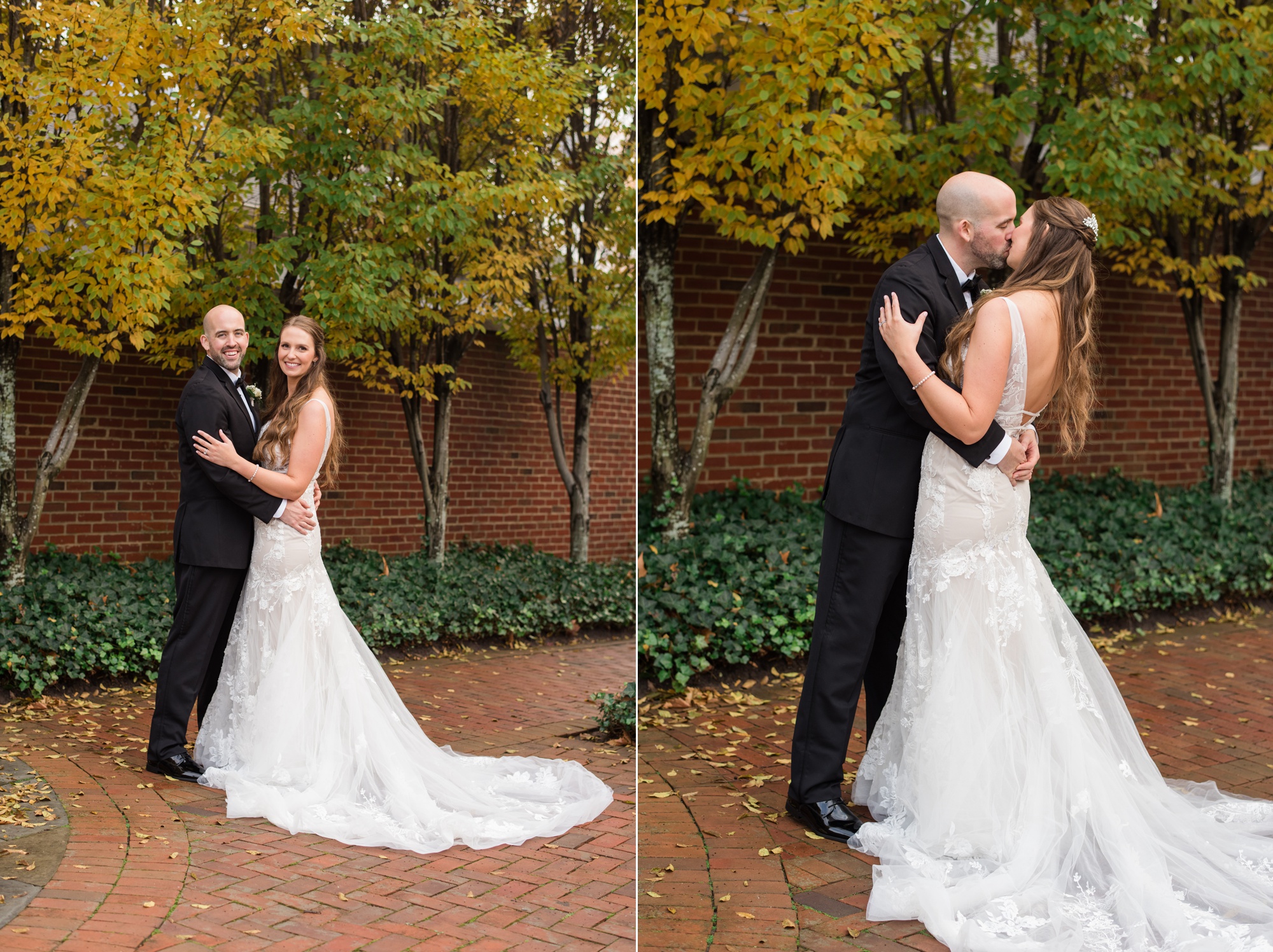 Winter Tidewater inn fall wedding photo in the courtyard