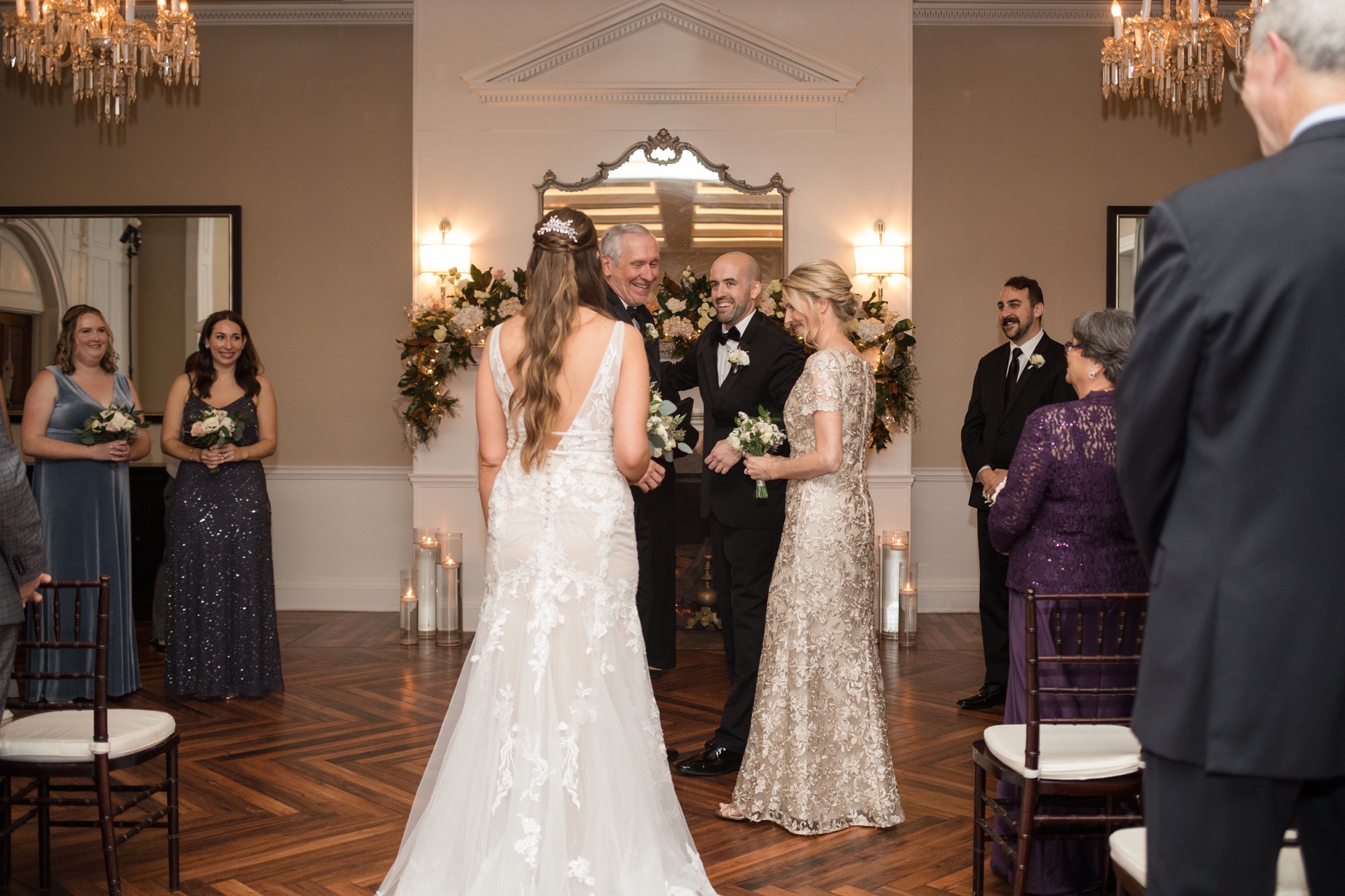 Tidewater inn winter wedding ceremony crystal room inside