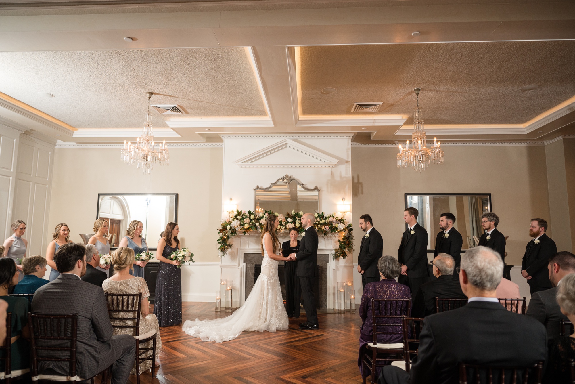 Tidewater inn winter wedding ceremony crystal room inside