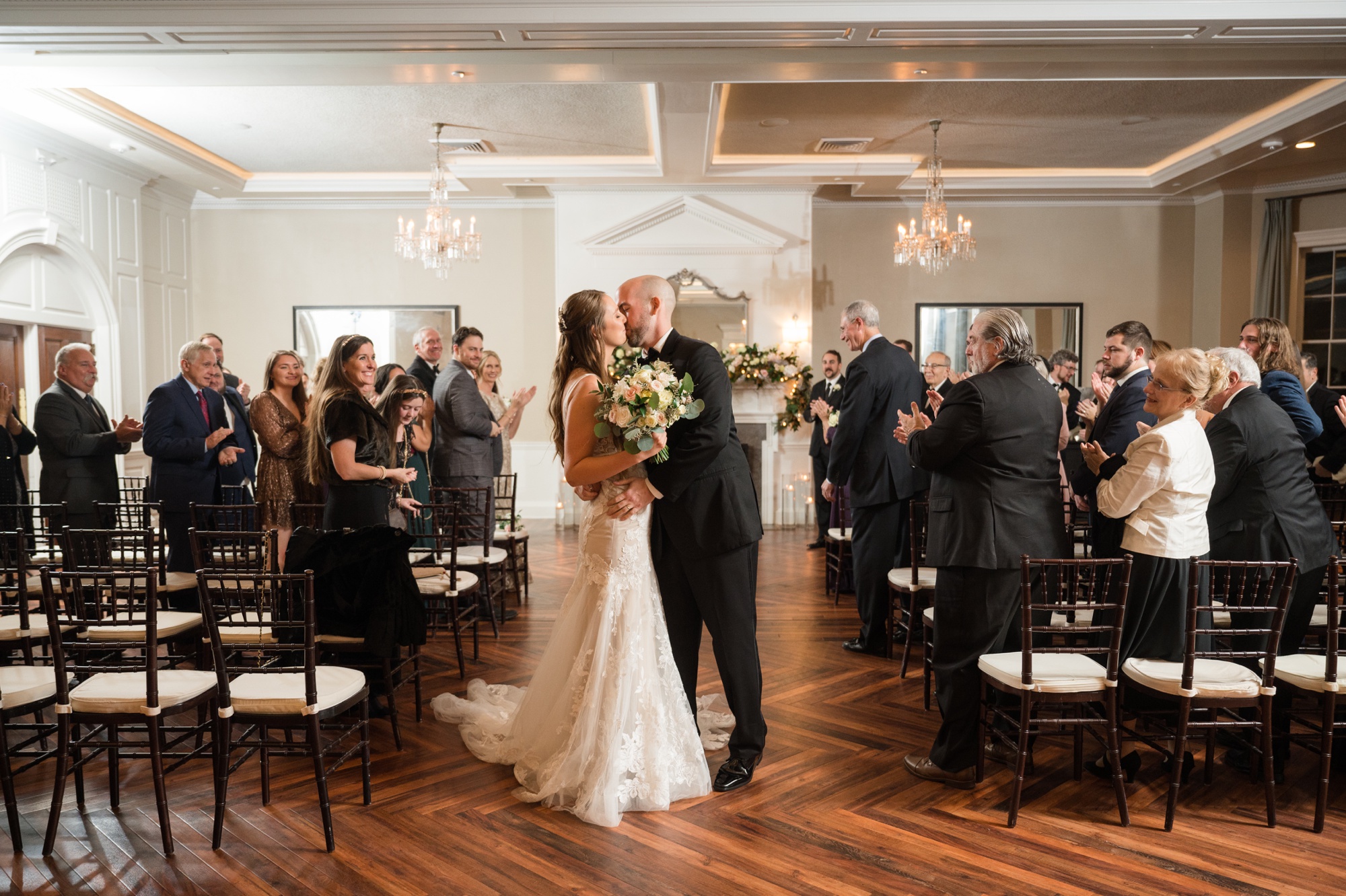 Tidewater inn winter wedding ceremony crystal room inside