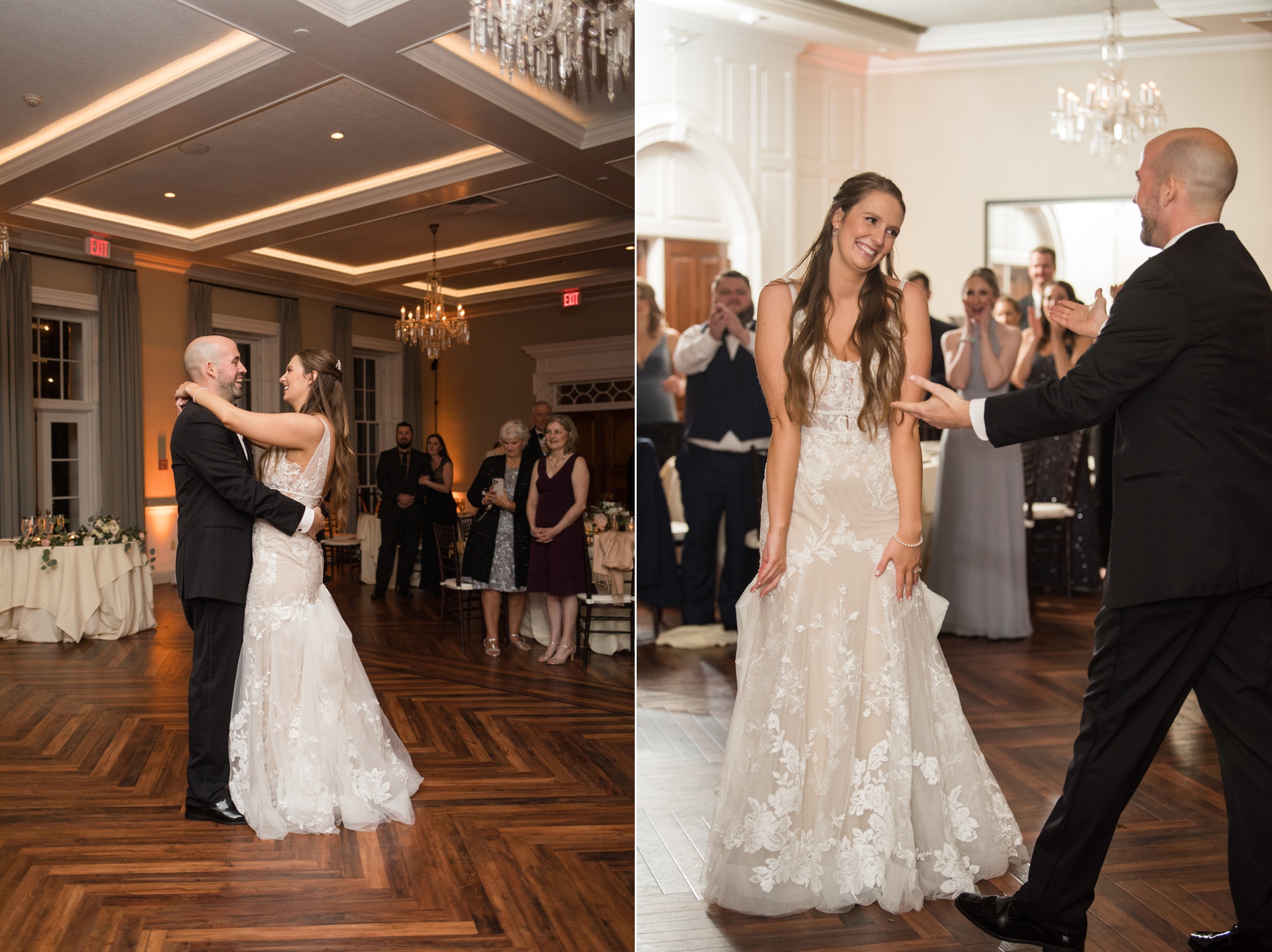 Tidewater inn winter wedding reception crystal room first dance