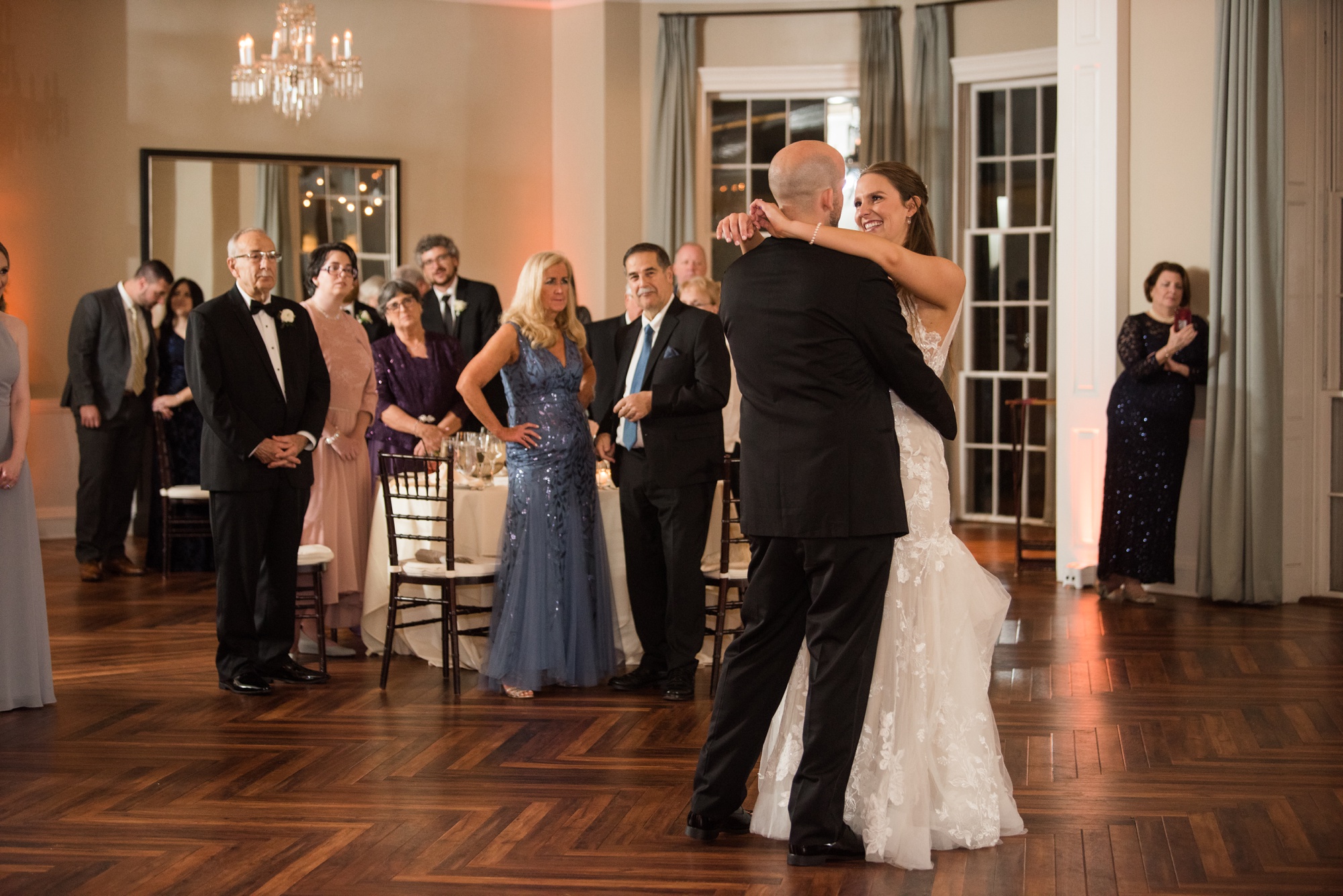 Tidewater inn winter wedding reception crystal room first dance