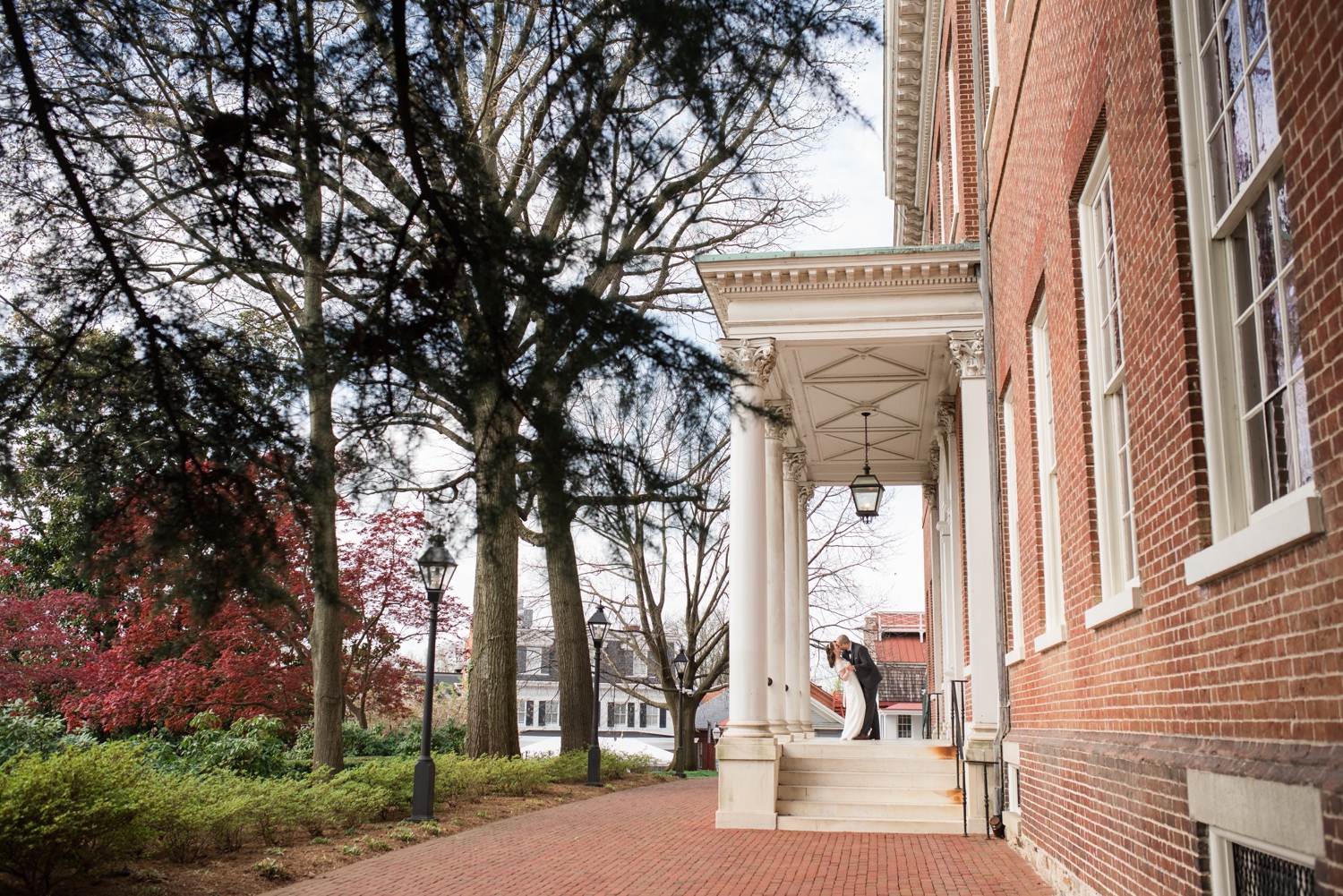 Back of the State house tulip elopement micro wedding photograph