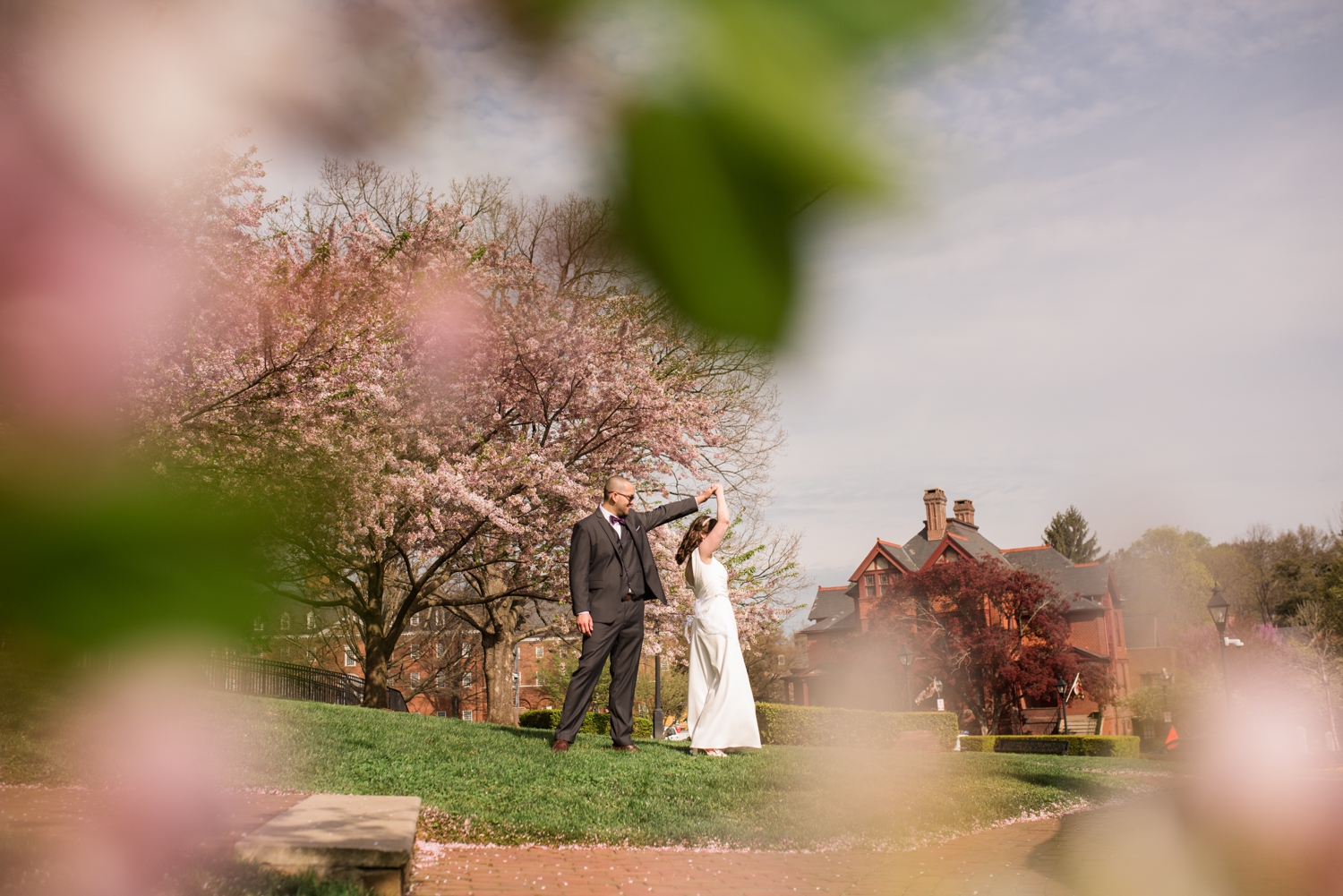 State house garden cherry blossom elopement micro wedding photograph