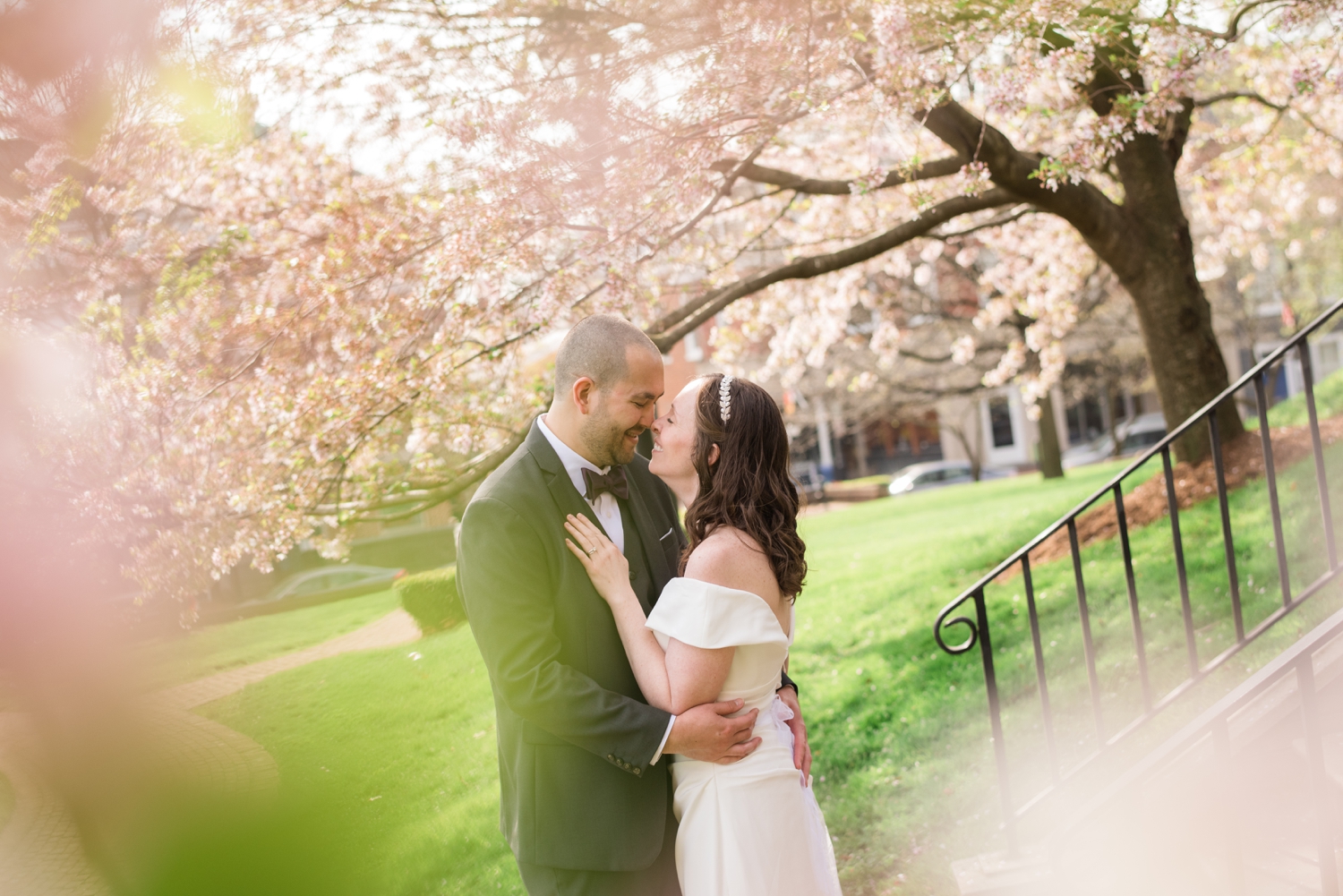 State house garden cherry blossom elopement micro wedding photograph