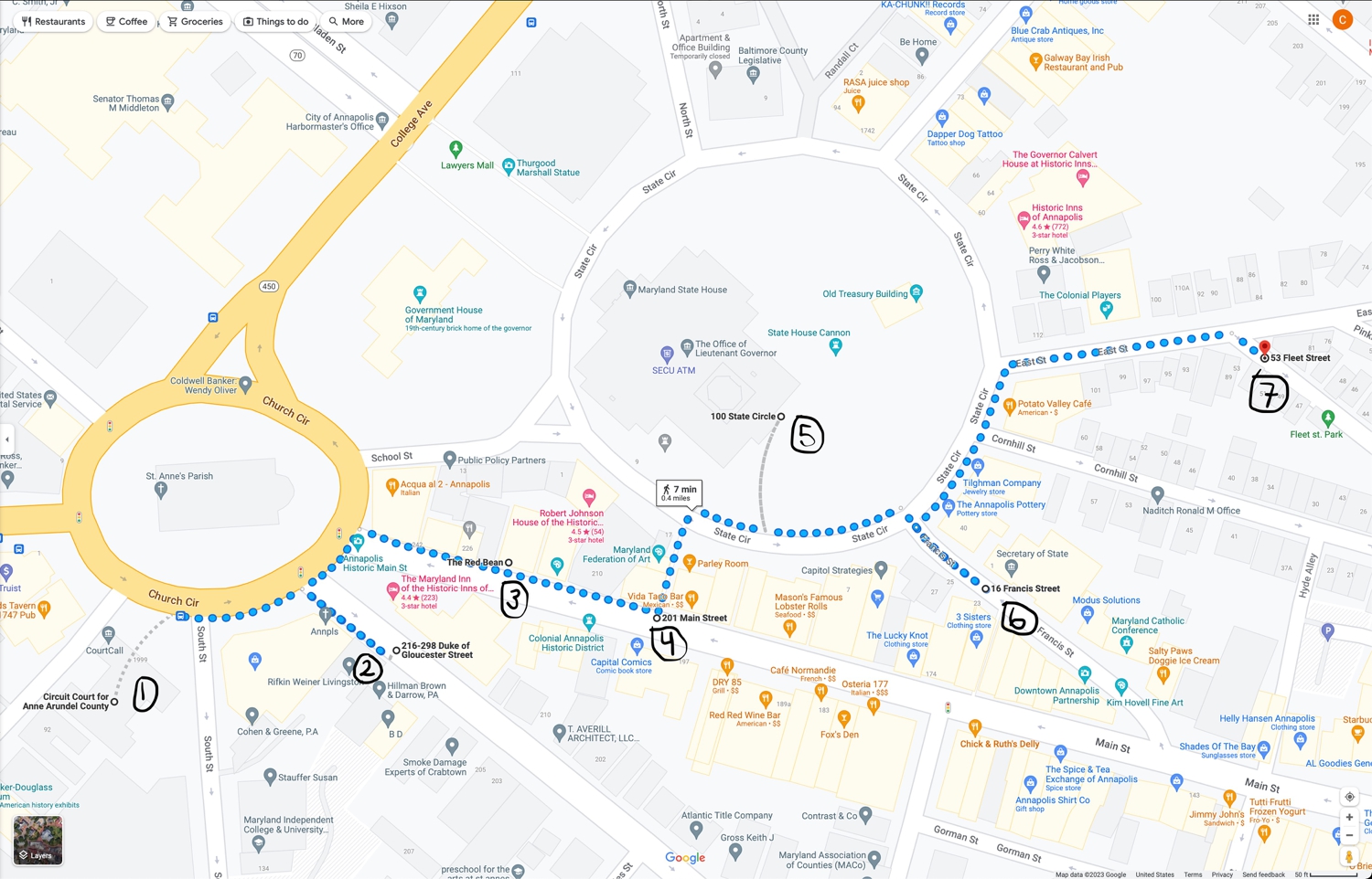 Map of the create your own adventure elopement photos in Annapolis