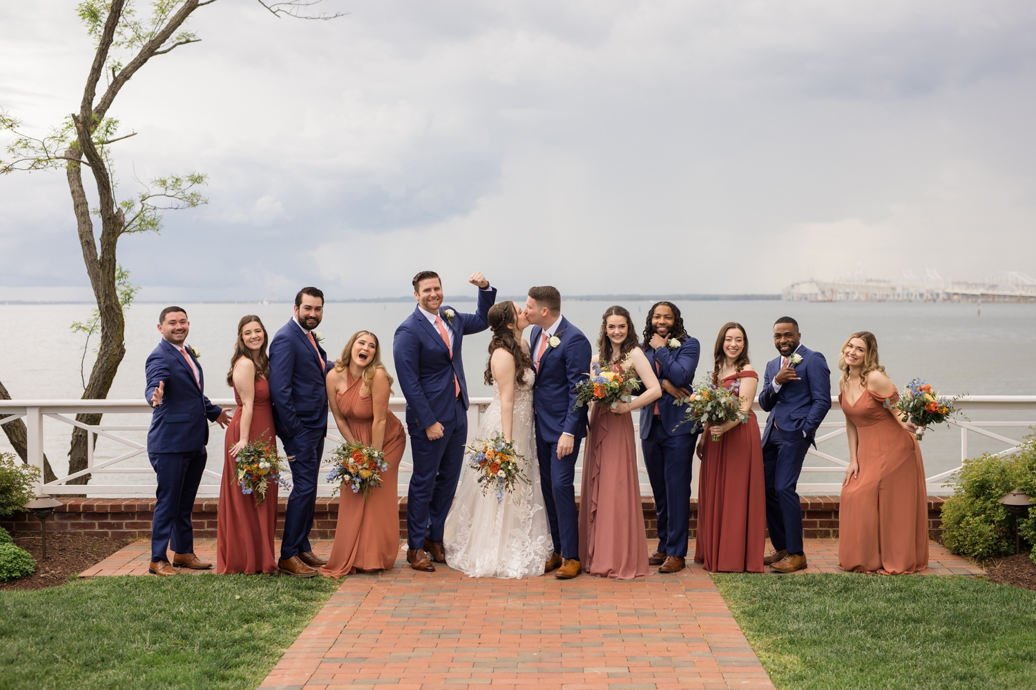 Wedding party overlooking the Chesapeake Bay Beach Club waterfront wedding