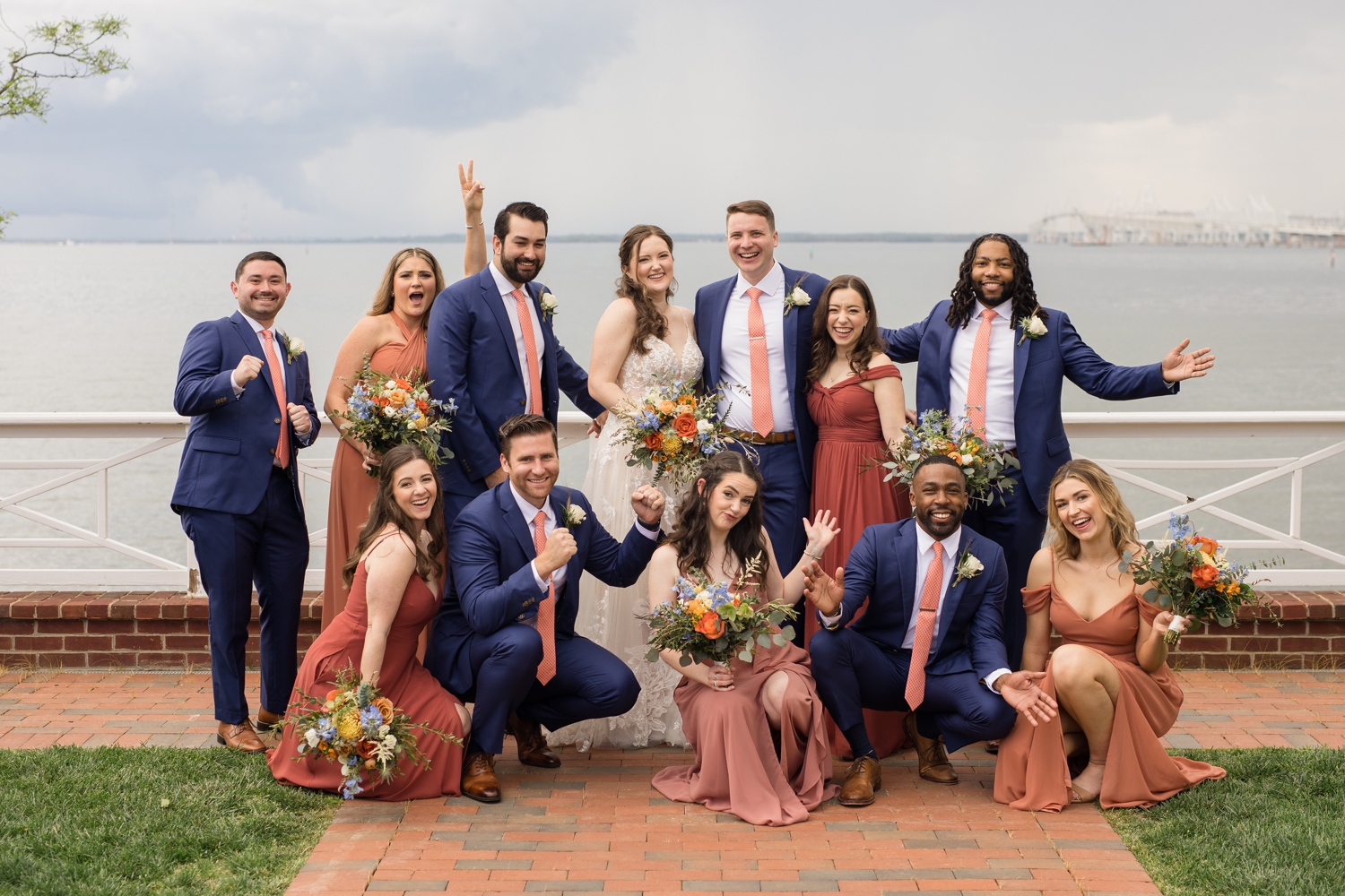 Wedding party overlooking the Chesapeake Bay Beach Club waterfront wedding