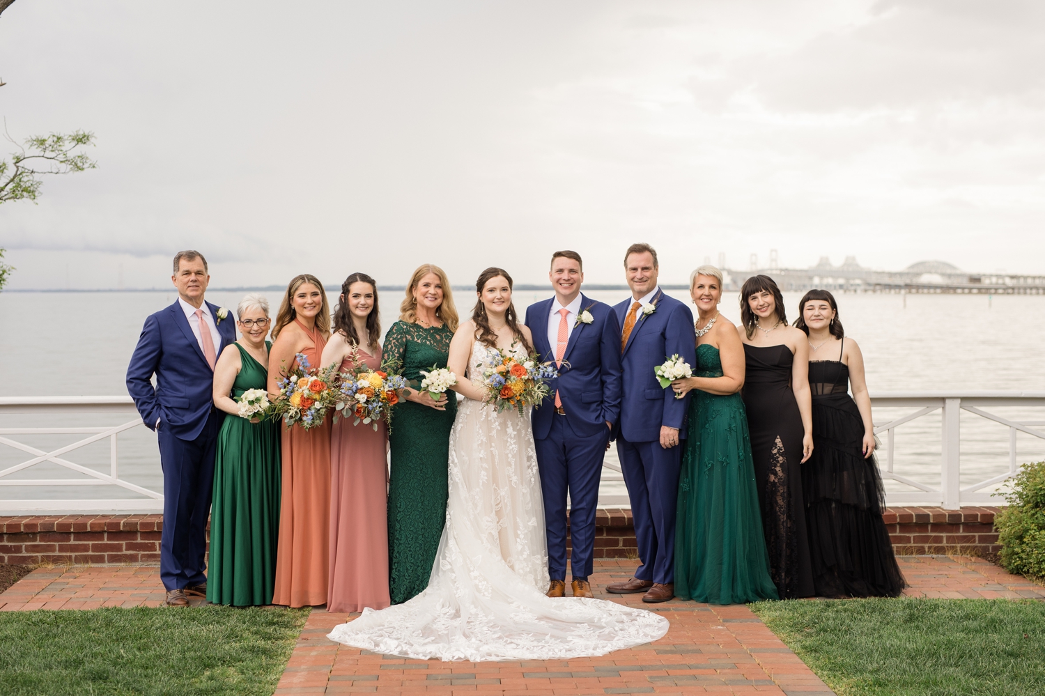 Family overlooking the Chesapeake Bay Beach Club waterfront wedding