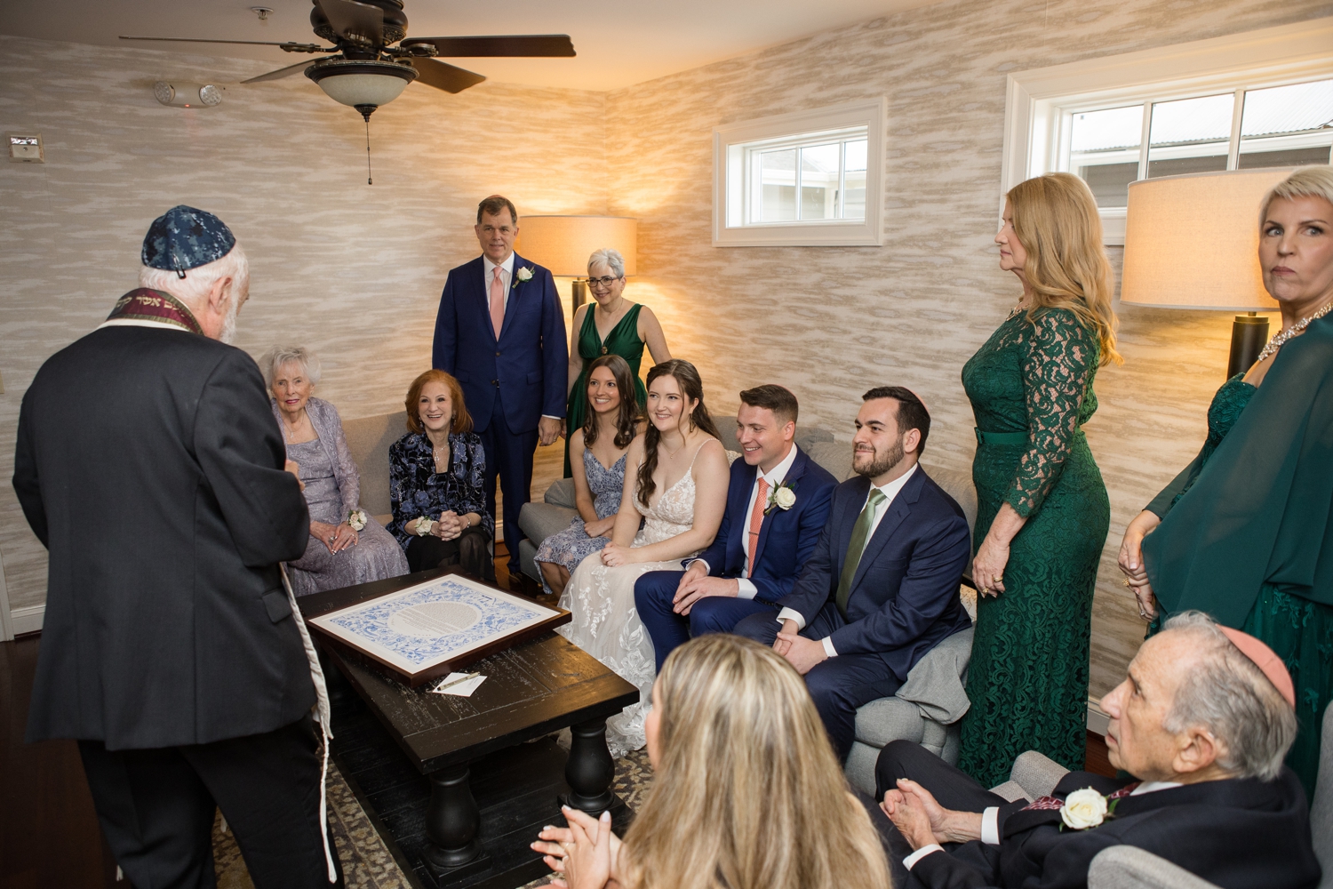 Jewish ceremony signing ketubah at  Chesapeake Bay Beach Club waterfront wedding