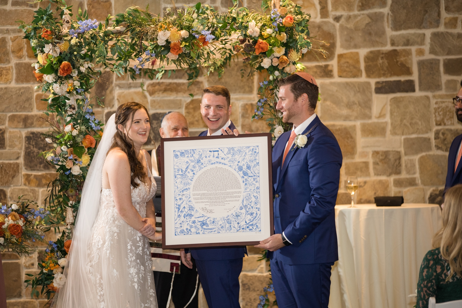 Jewish ceremony signing ketubah at  Chesapeake Bay Beach Club waterfront wedding