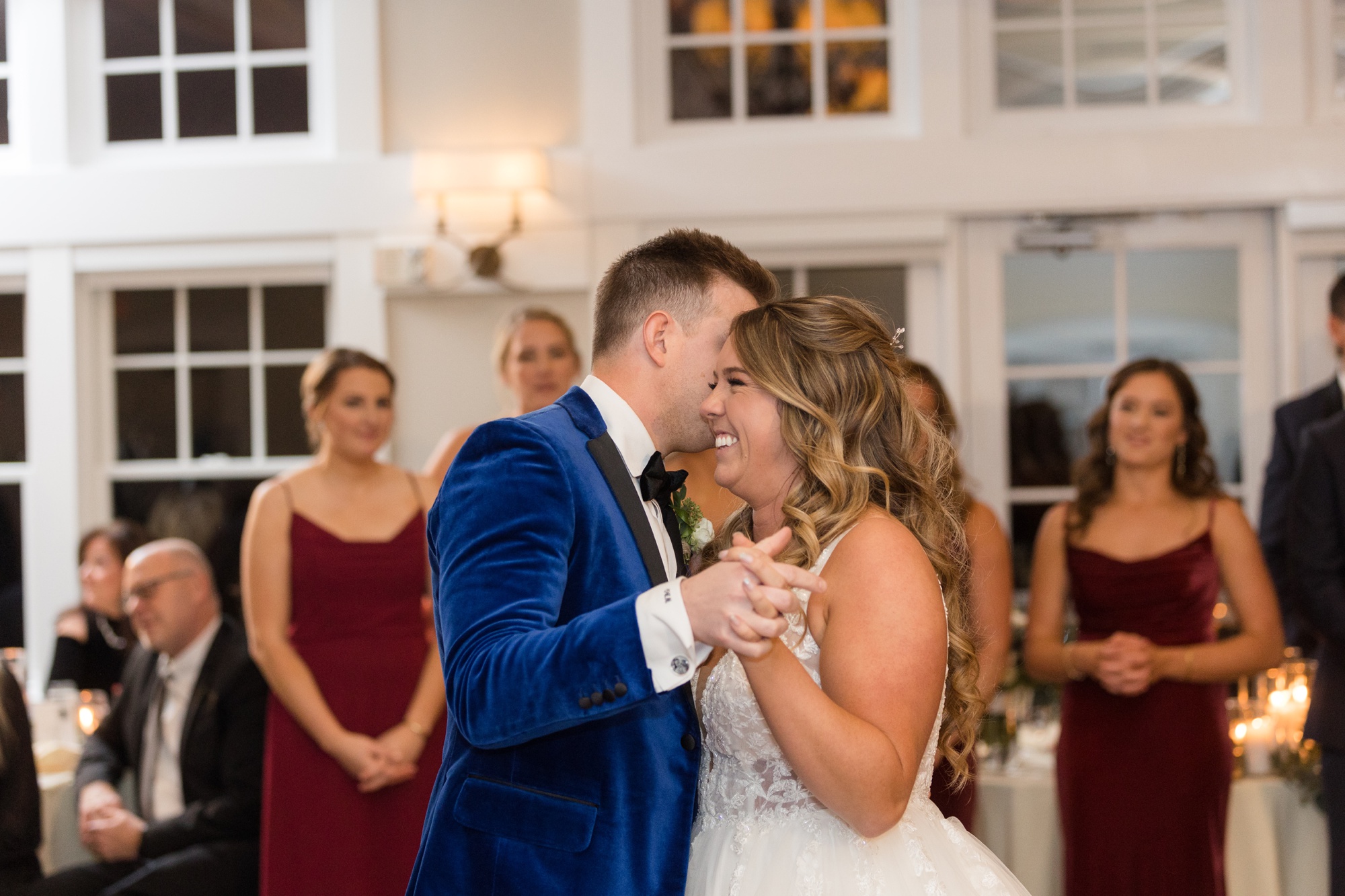 Sunset ballroom wedding couple dance at Chesapeake Bay Beach Club