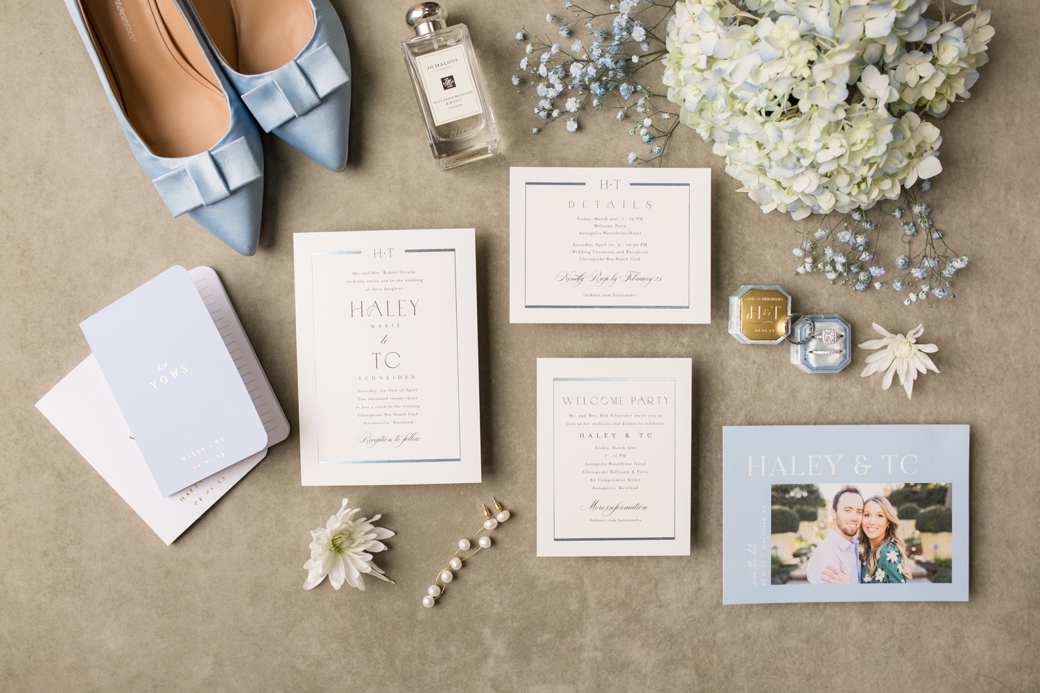 Beach Club invitation styled wedding details