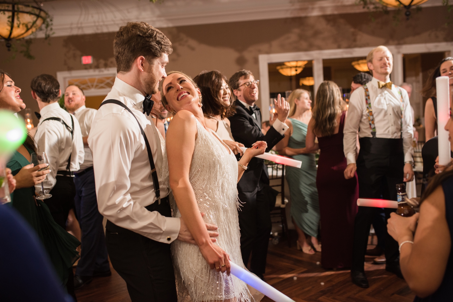 brides second flapper dress at reception Tidewater inn