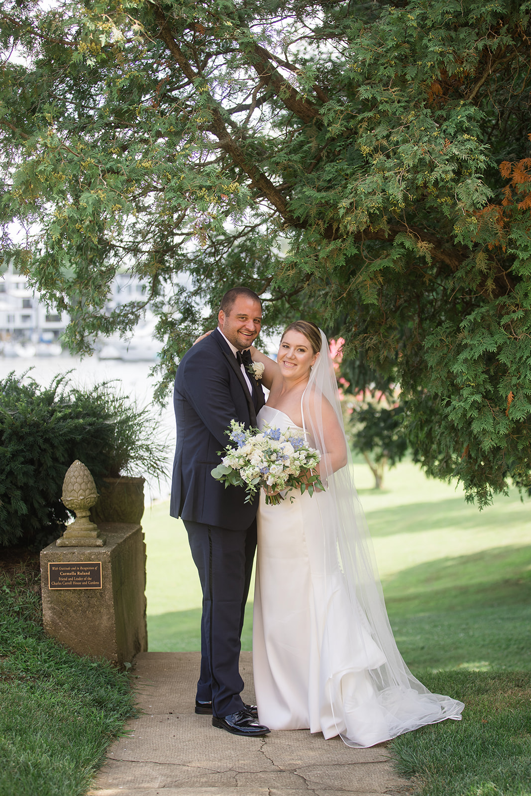 bride and groom portrait in garden