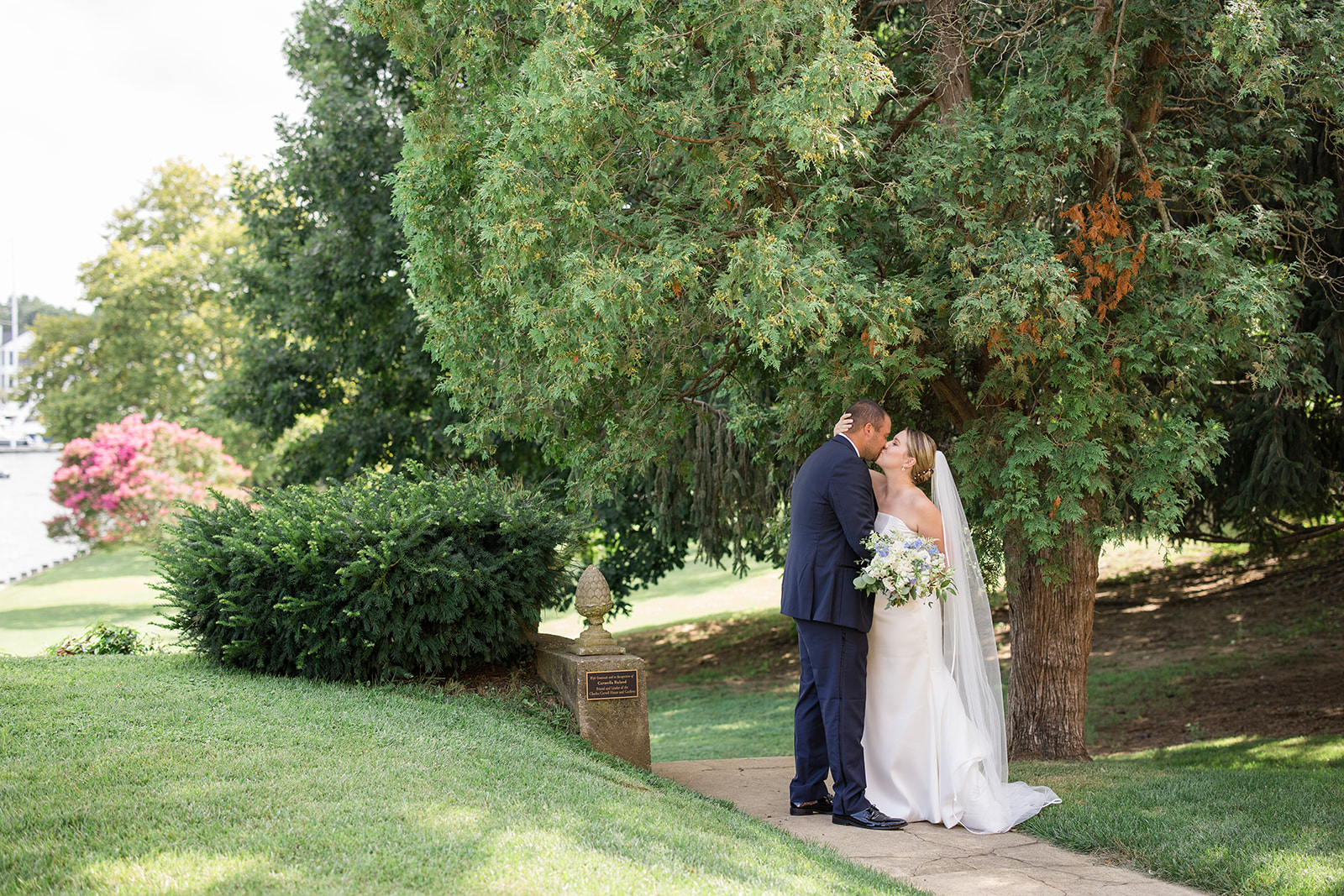 bride and groom portrait in garden