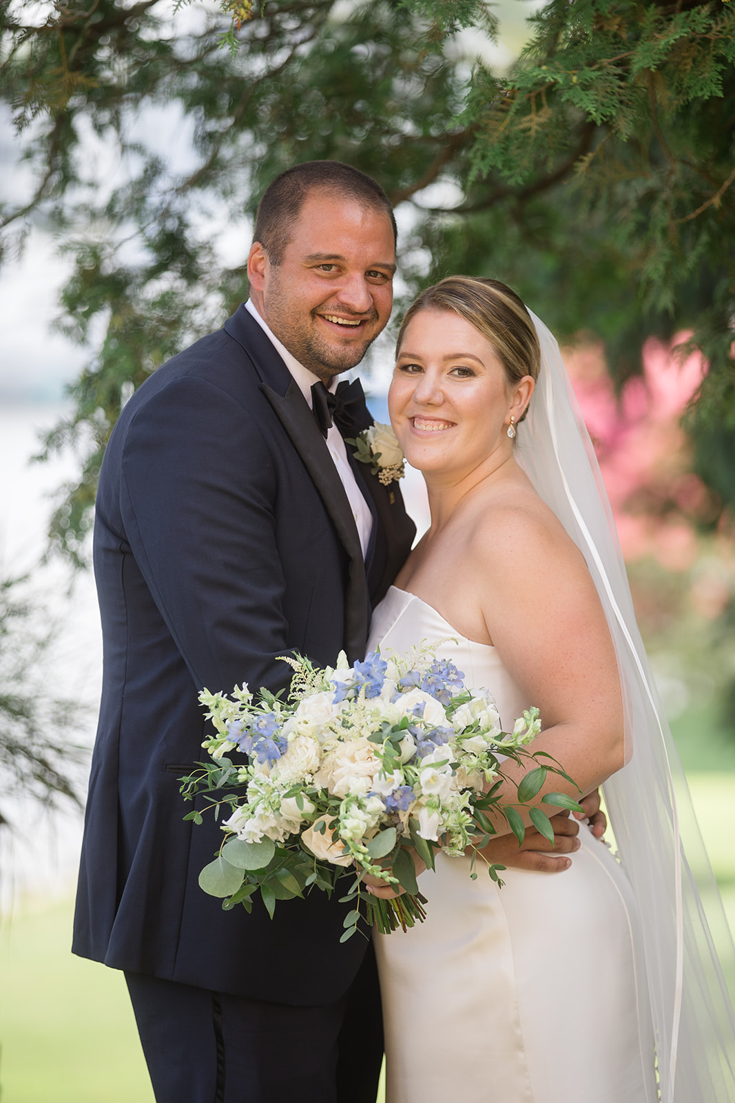 bride and groom portrait in garden