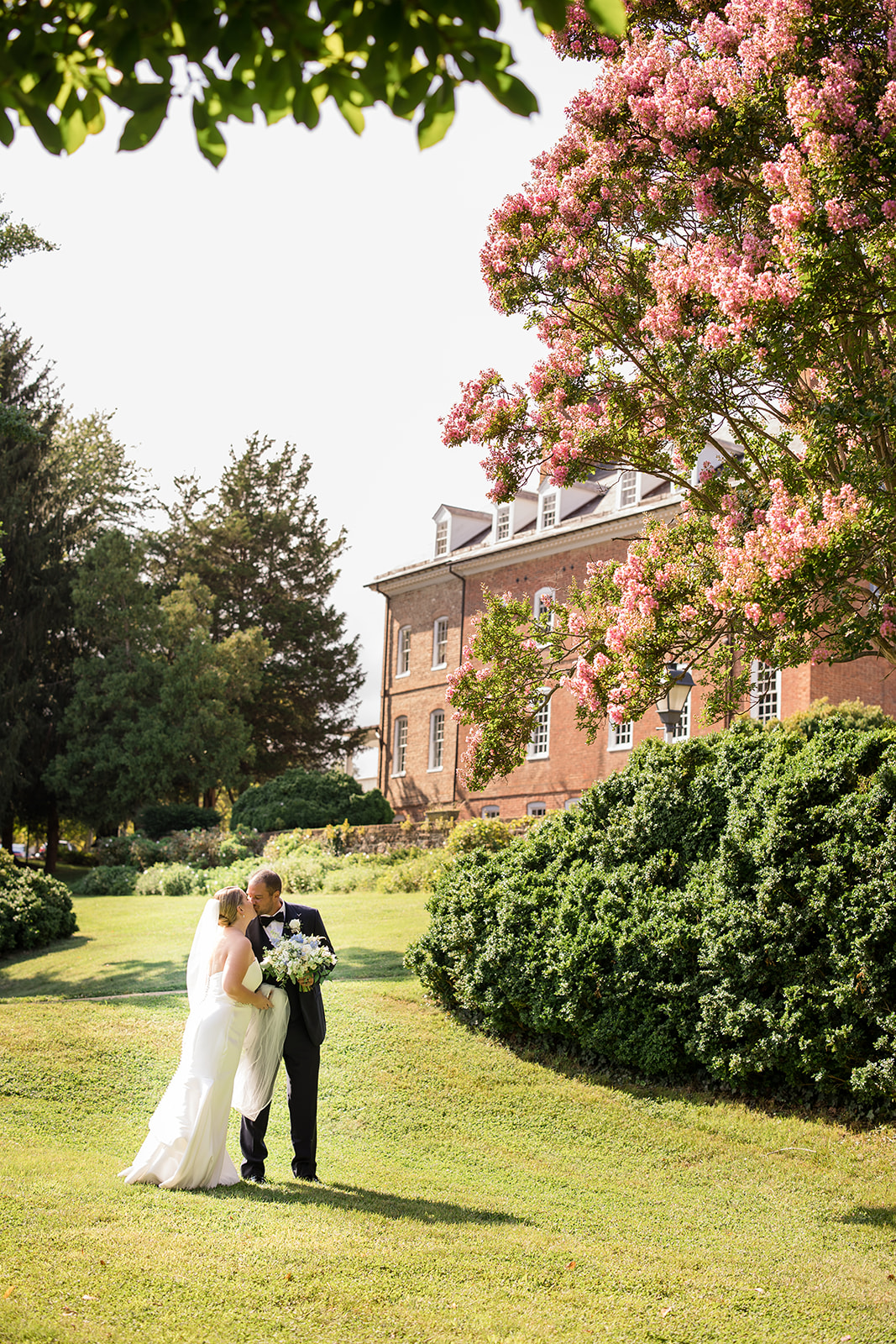 bride and groom portrait in grass in Annapolis