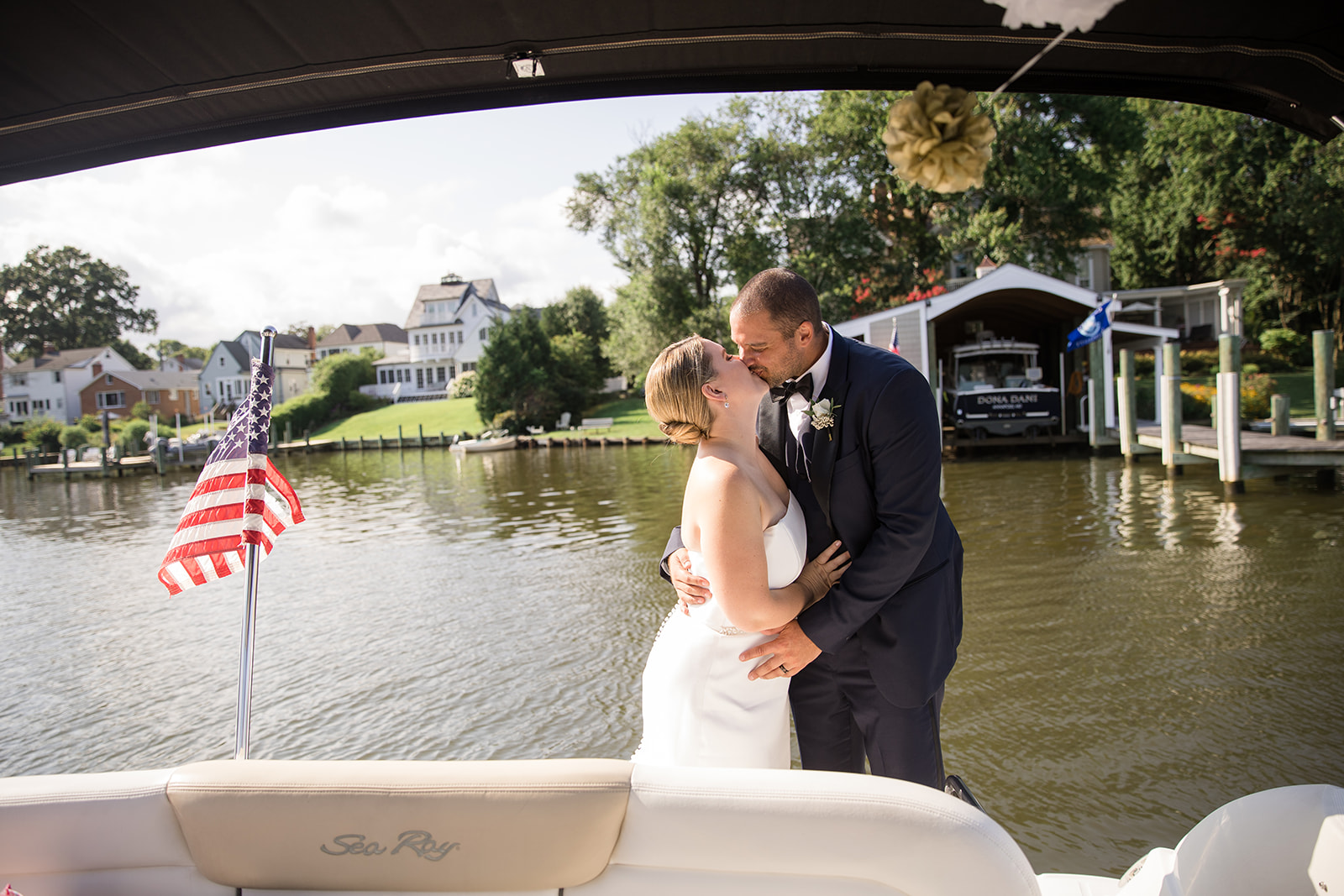 bride and groom kissing