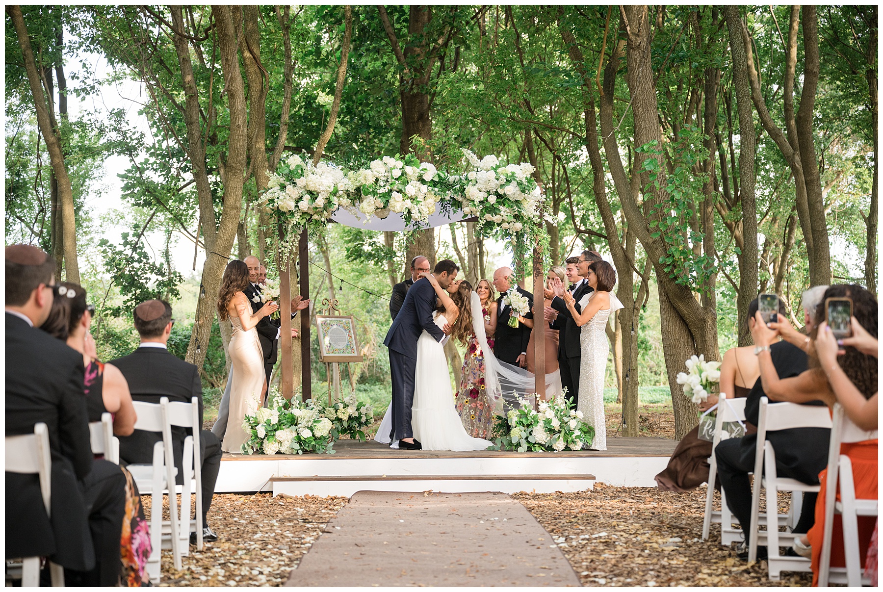 bride and groom first kiss