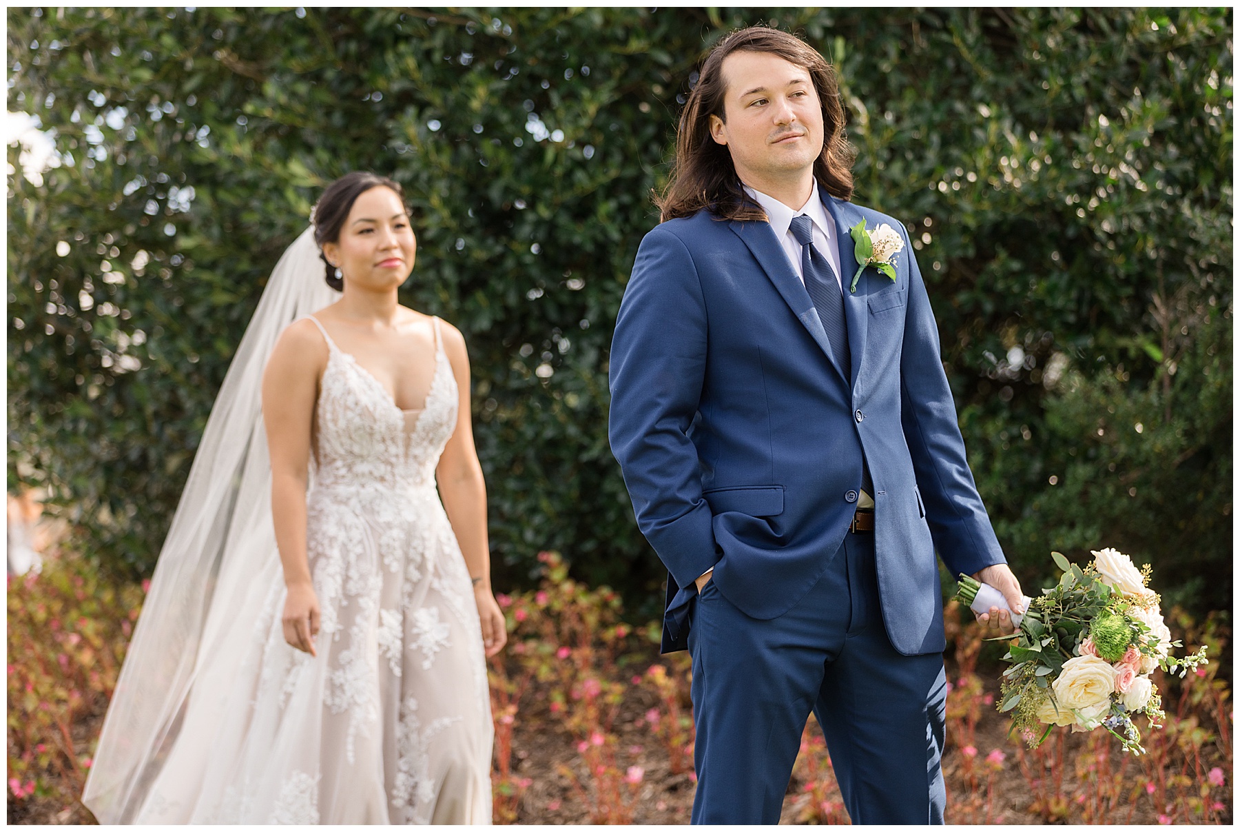 bride and groom first look