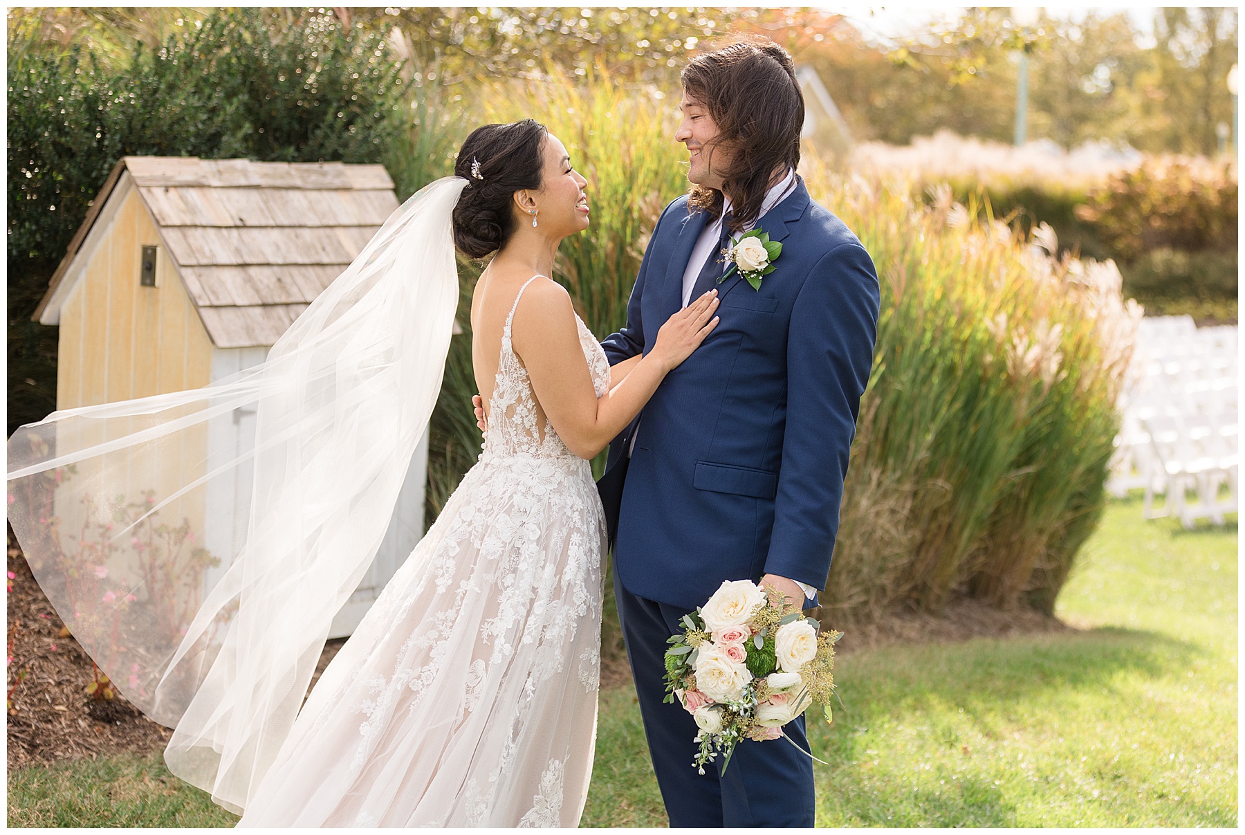 bride and groom first look