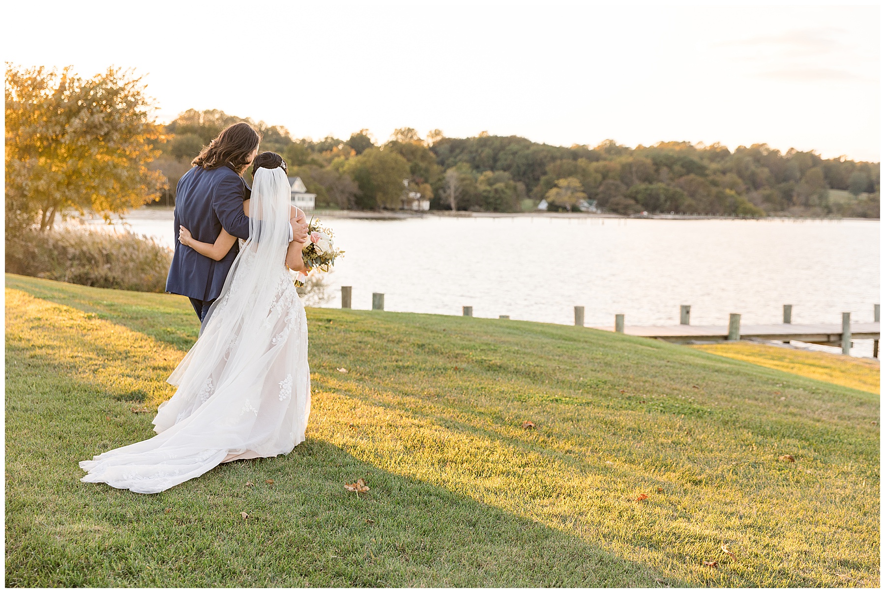 bride and groom sunset portrait