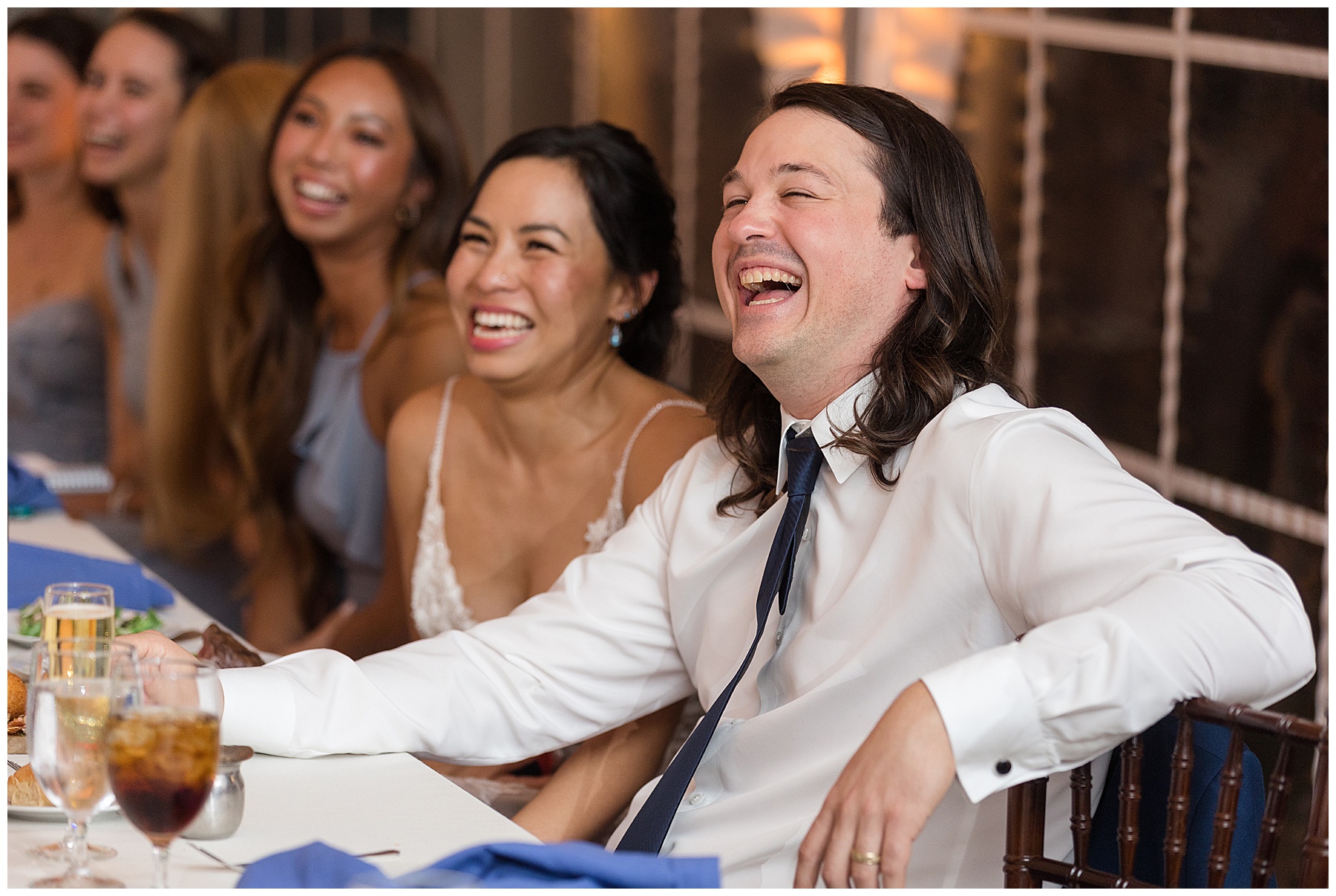 couple reacts to wedding speeches