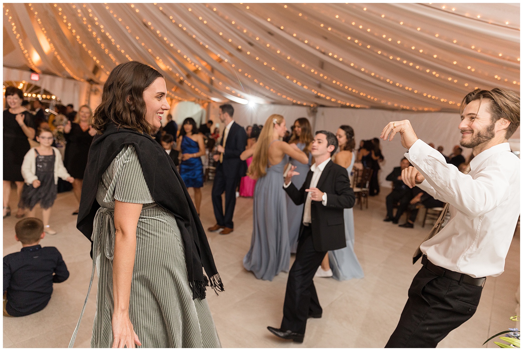 wedding reception guests dancing