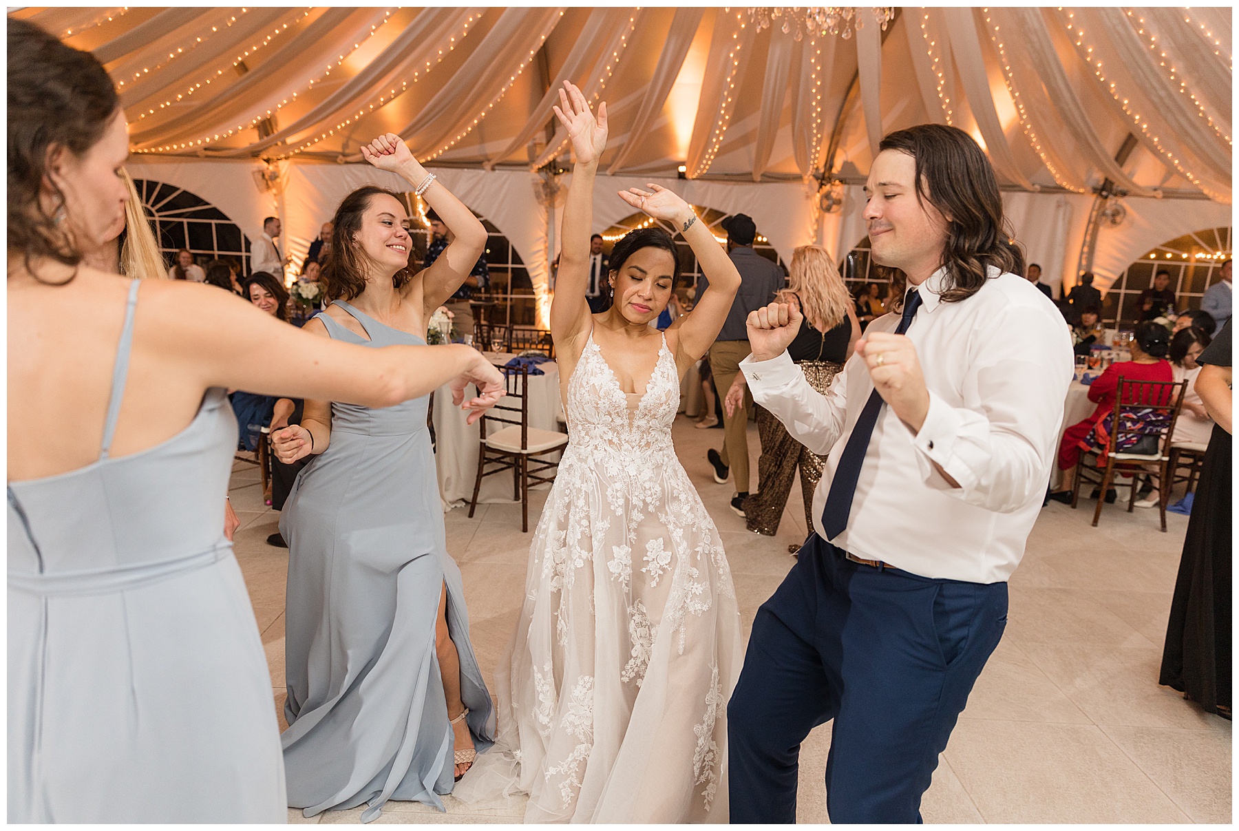 wedding reception guests dancing