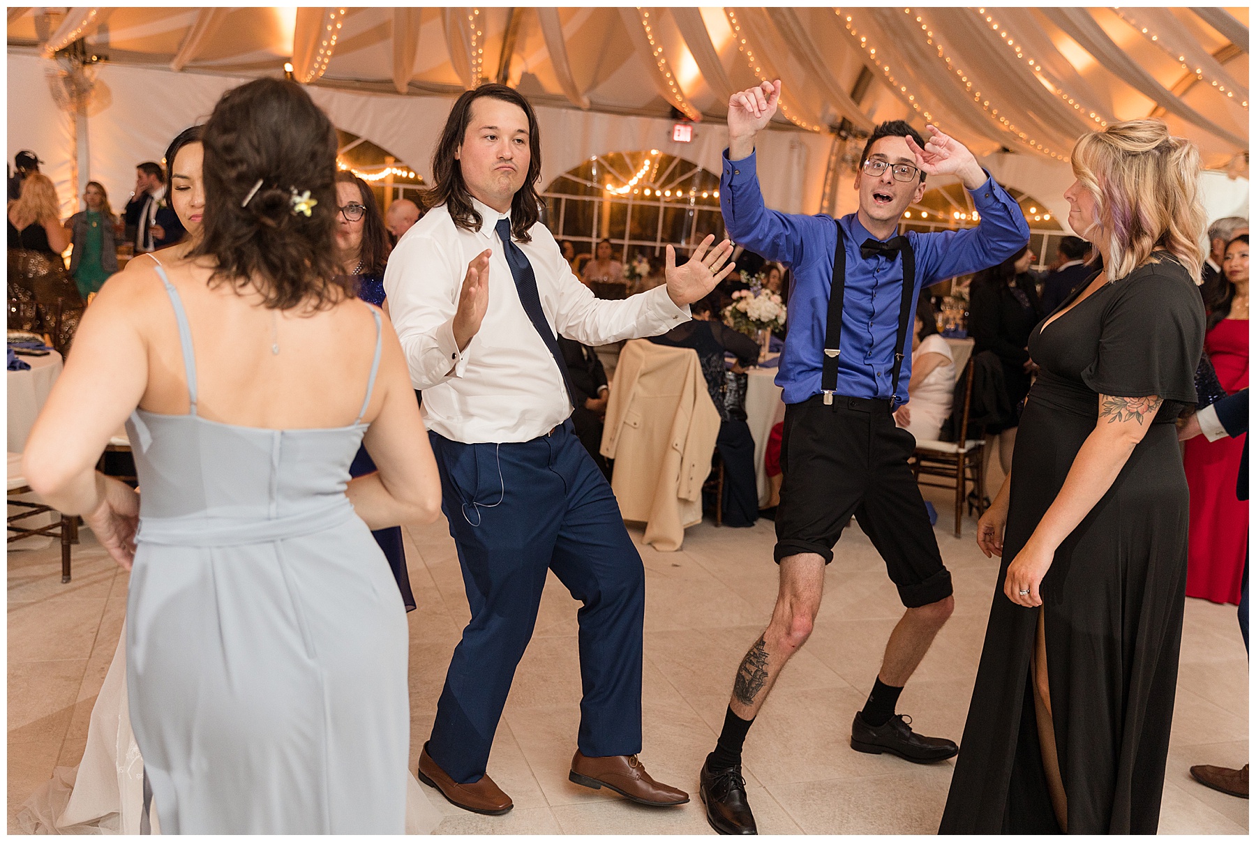 wedding reception guests dancing