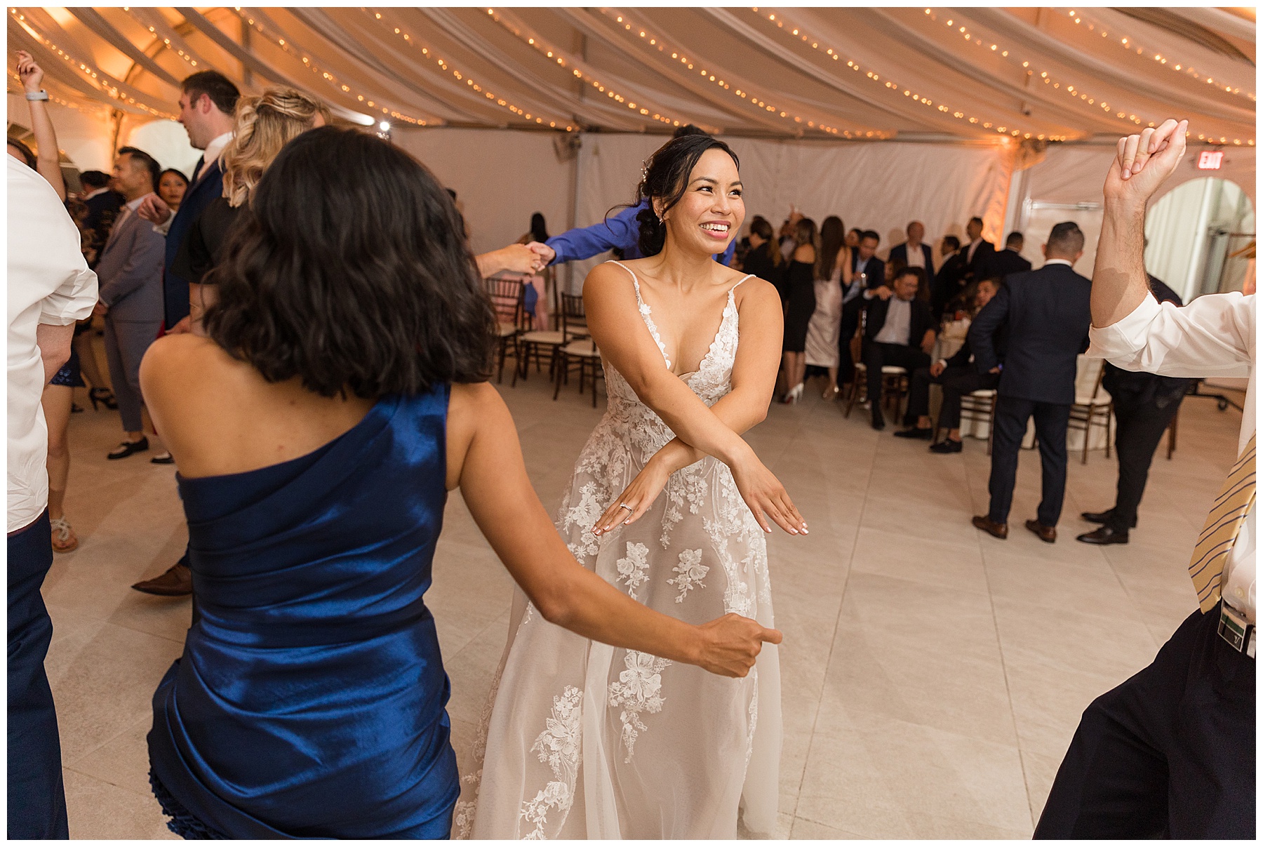 wedding reception guests dancing