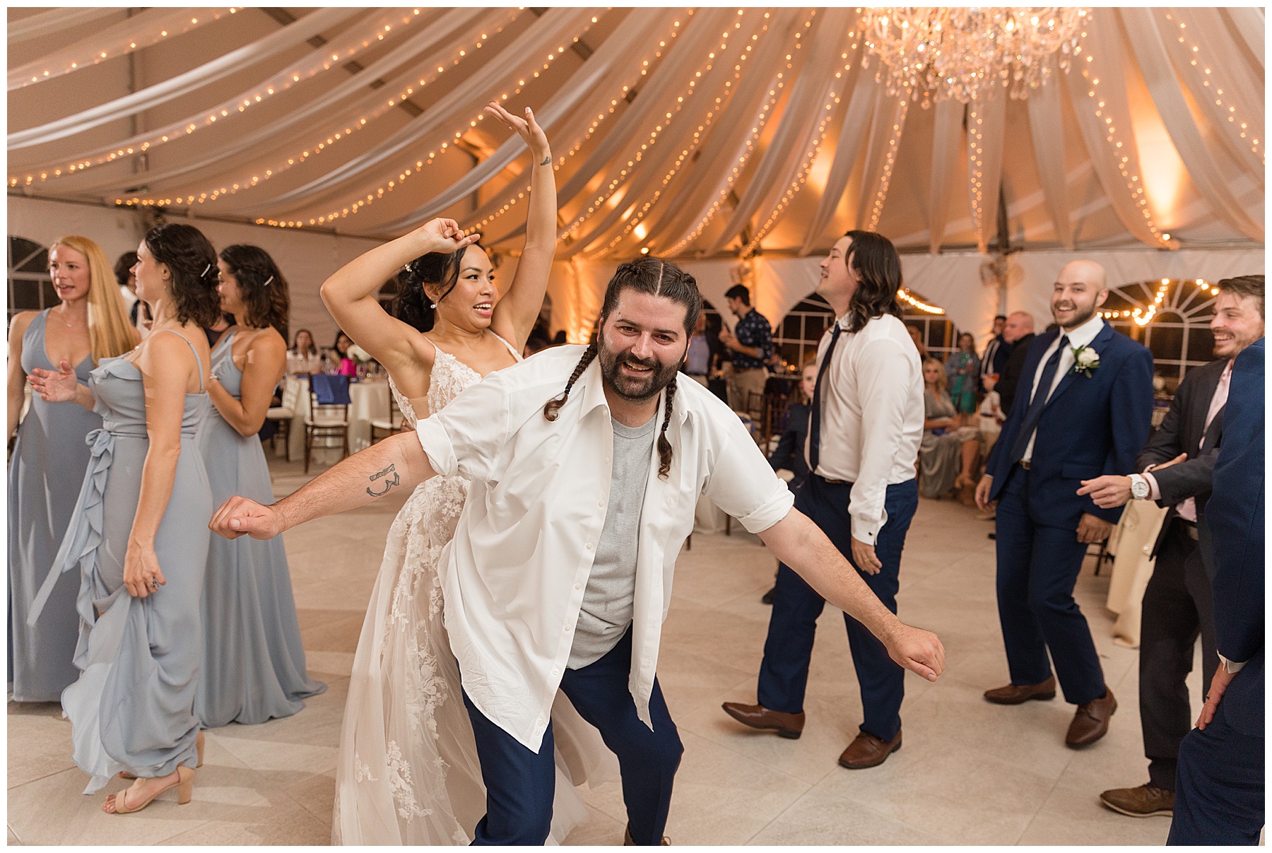 wedding reception guests dancing