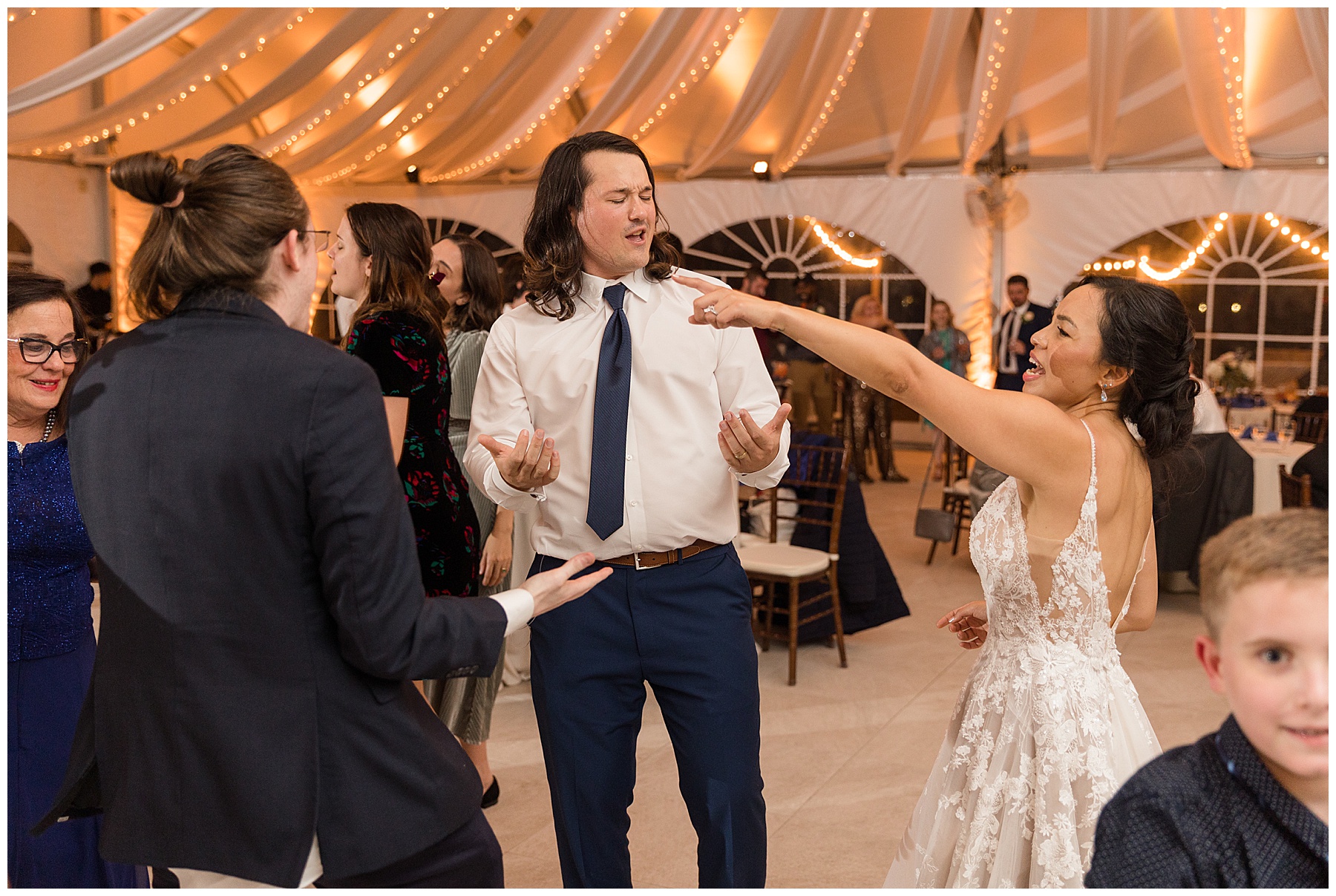 wedding reception guests dancing