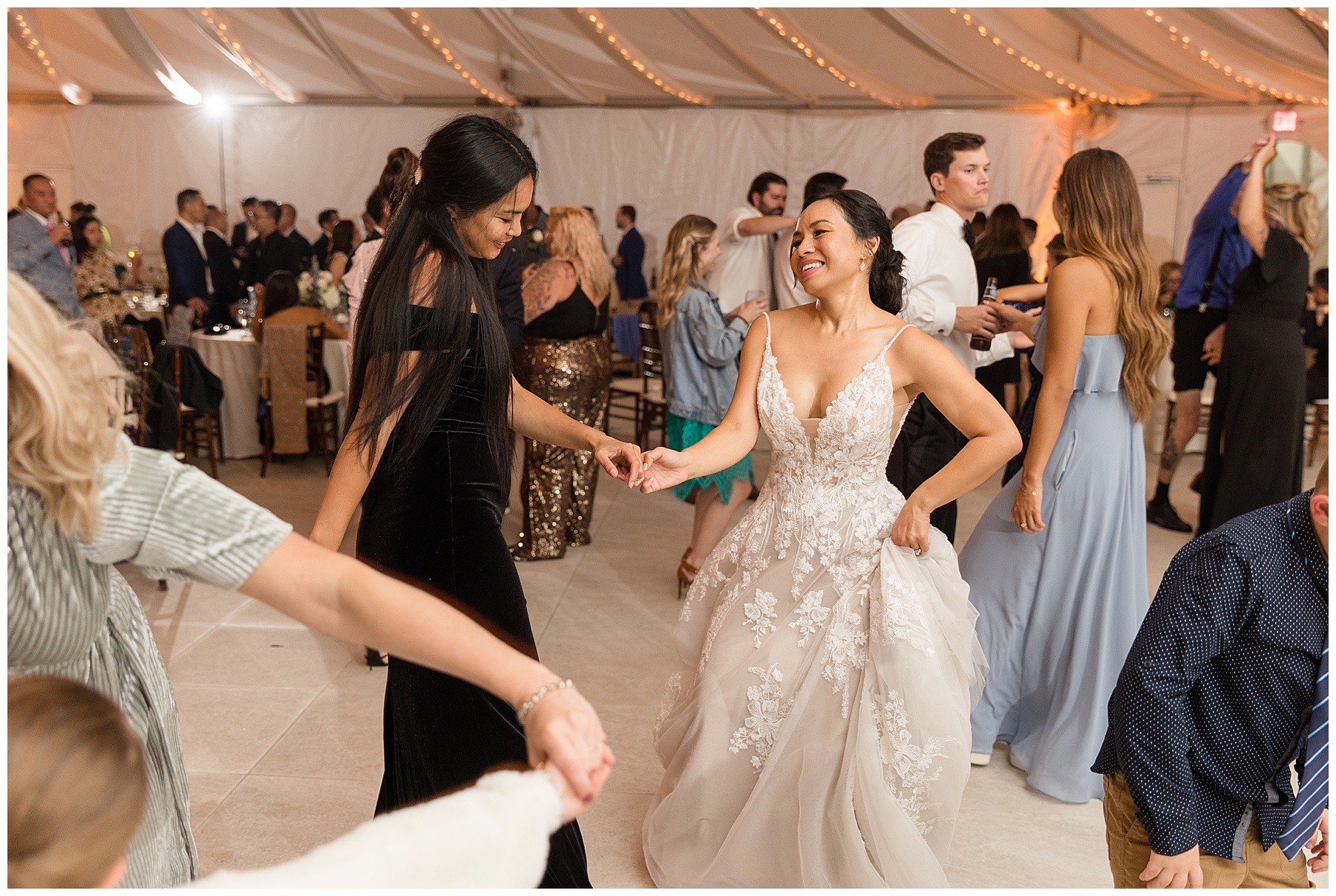 wedding reception guests dancing