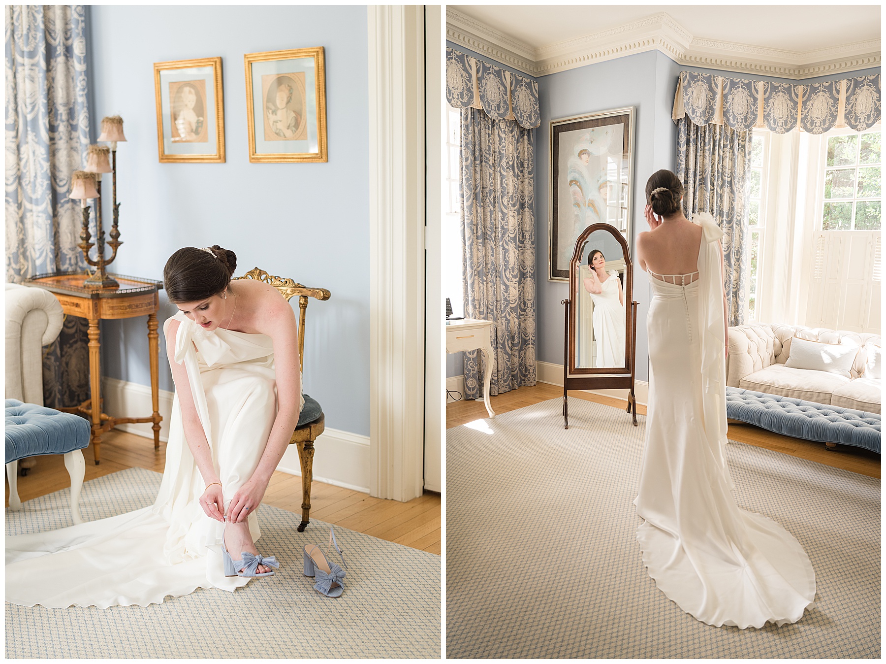 bride getting ready putting on shoes