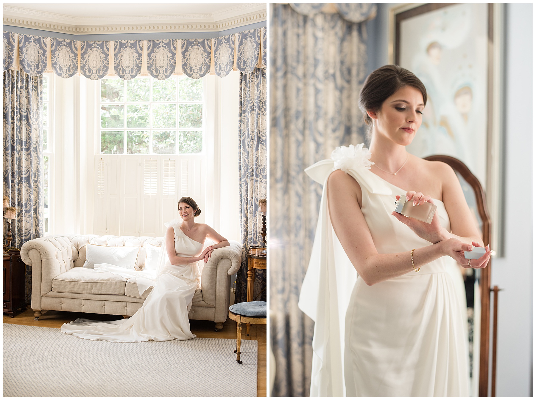 bride portrait putting on perfume