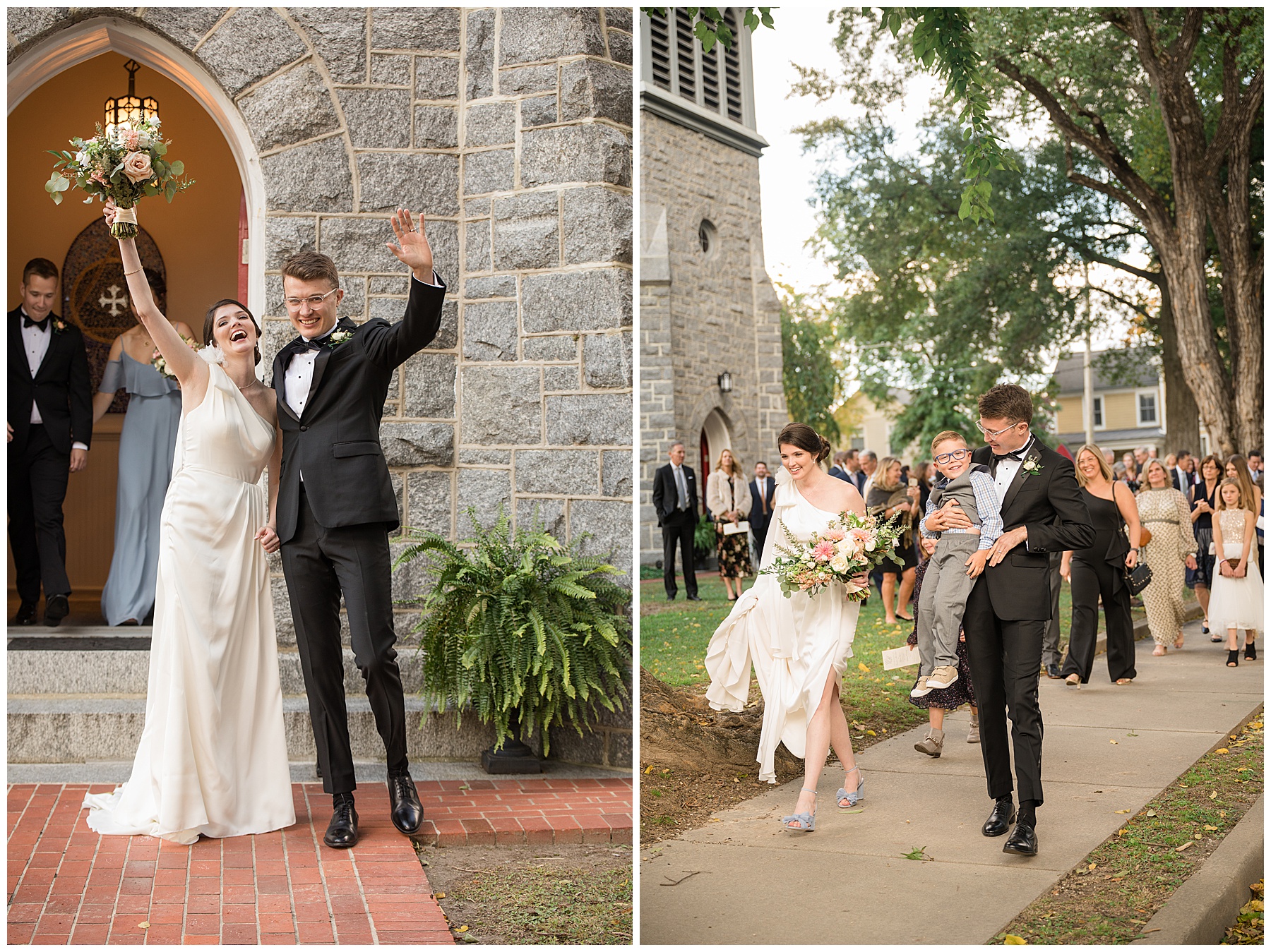 bride and groom celebrate after ceremony