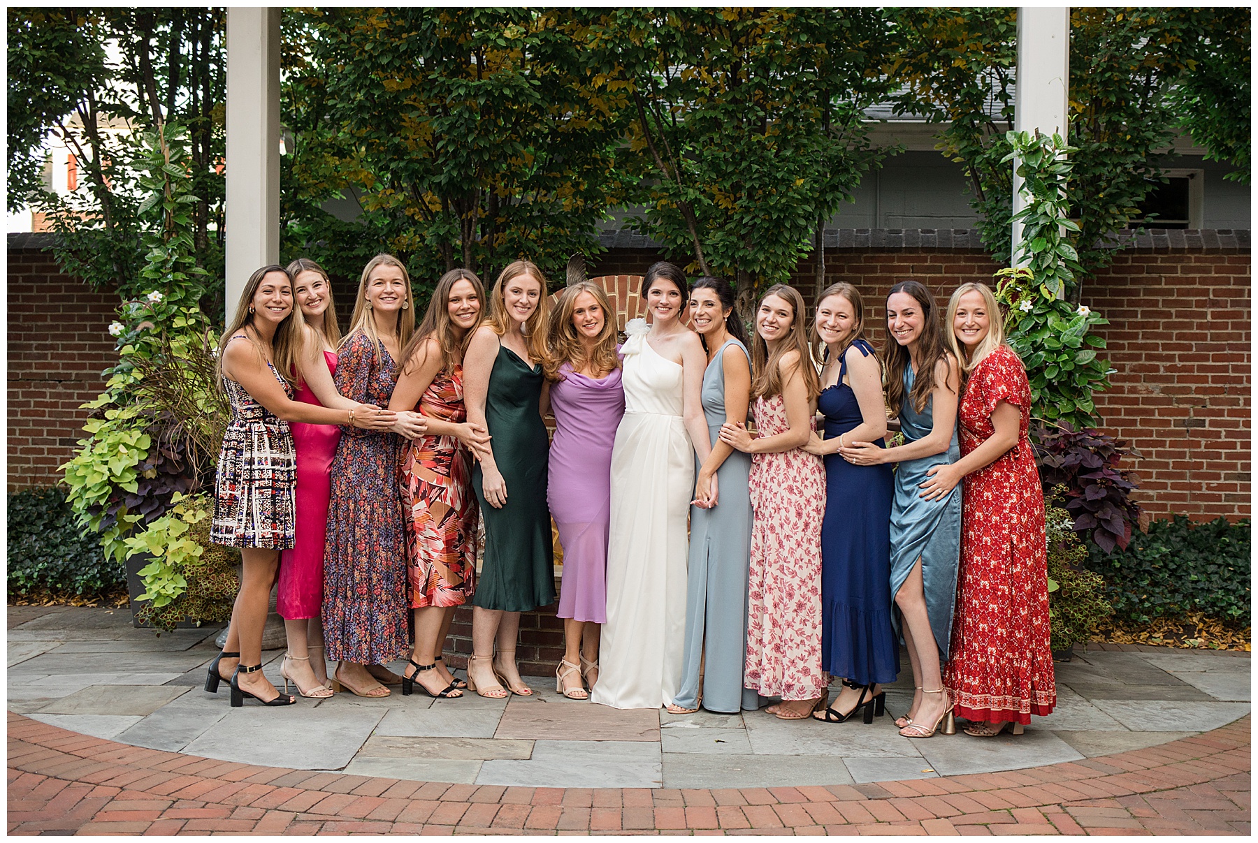 bride with colorful friends