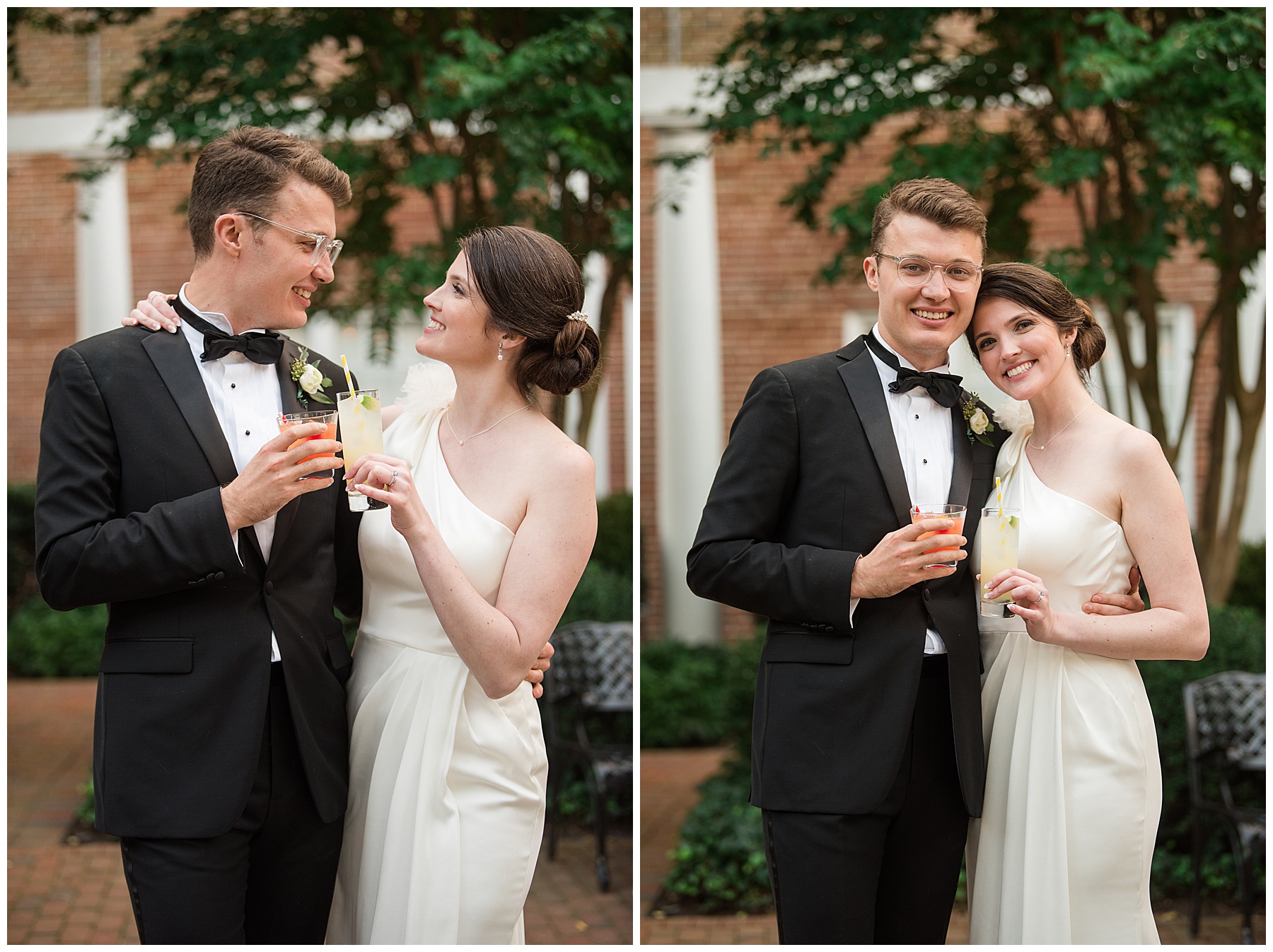 bride and groom cheering with signature cocktails