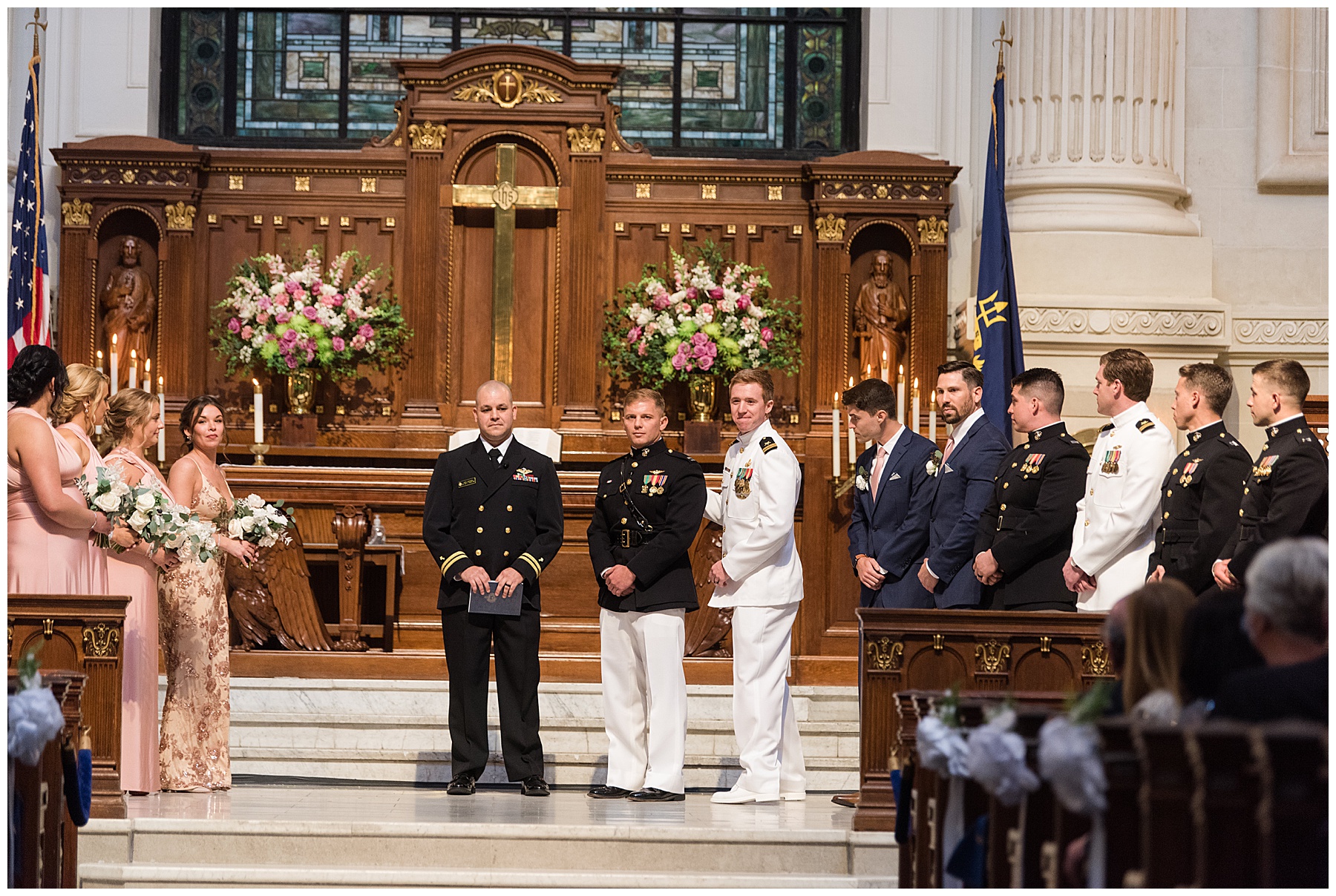 groom waiting for bride usna chapel