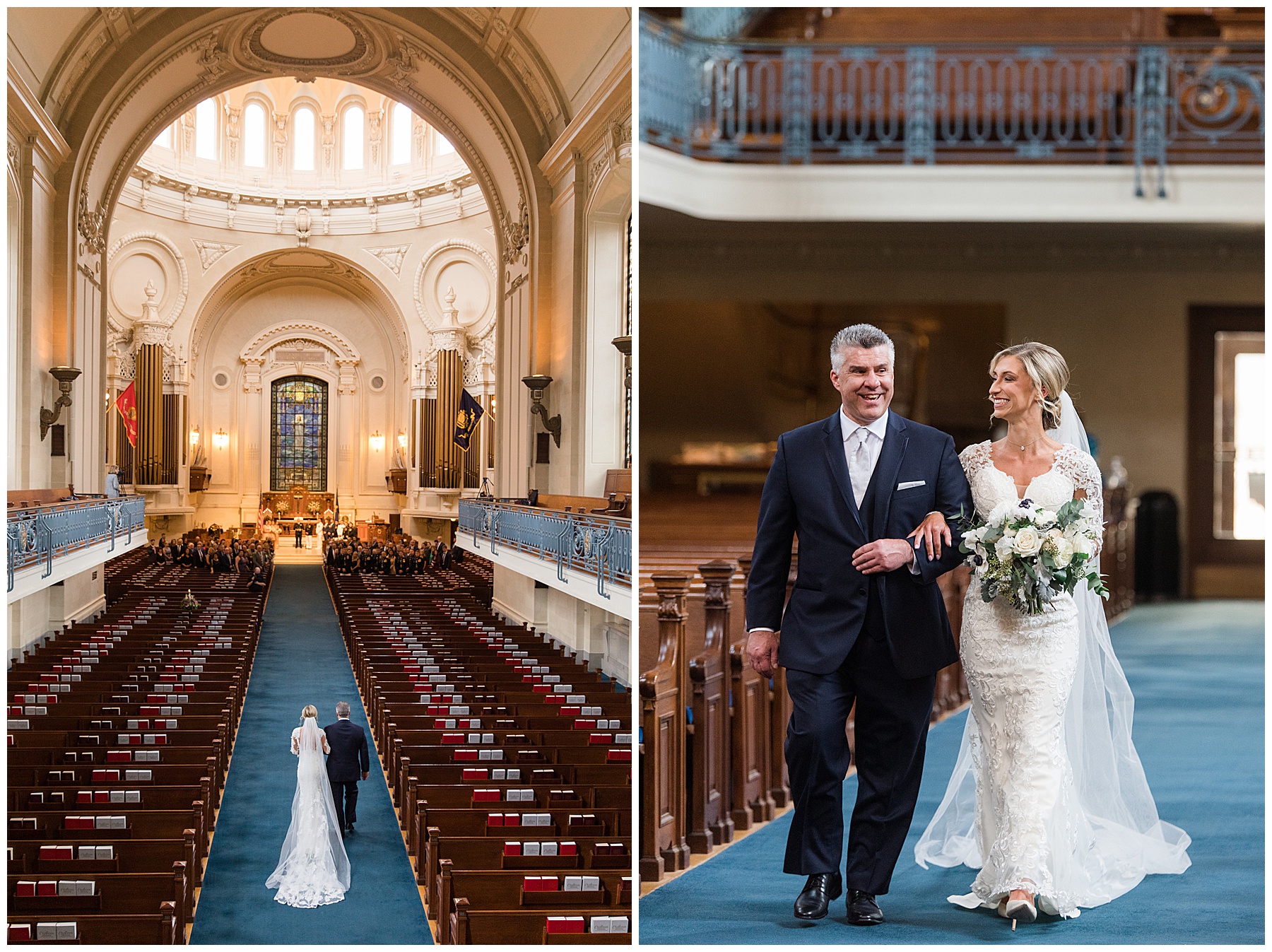 bride coming down aisle with dad usna chapel